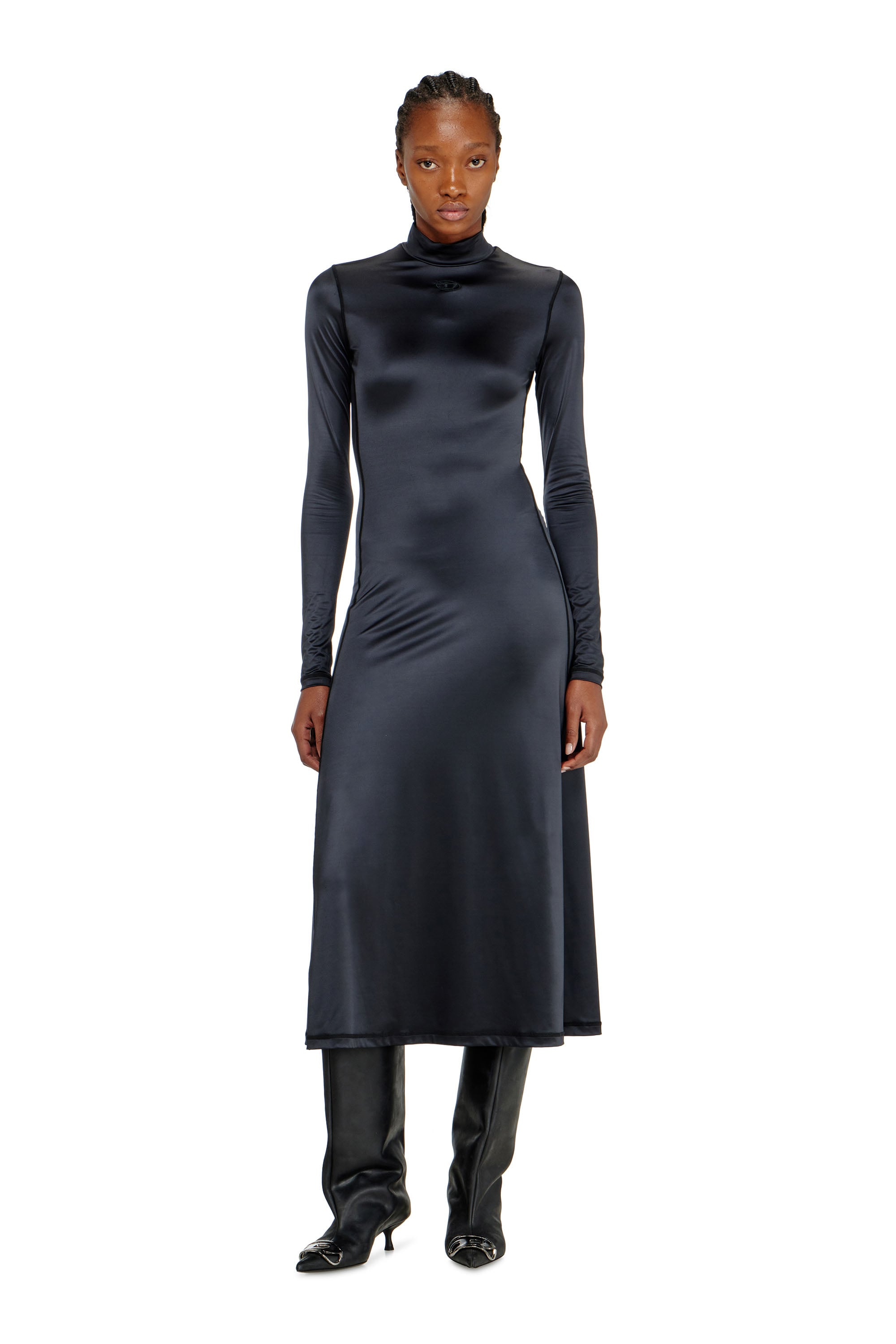 Diesel - D-UNGO, Woman's Fluid midi dress with turtle neck in Black - 3