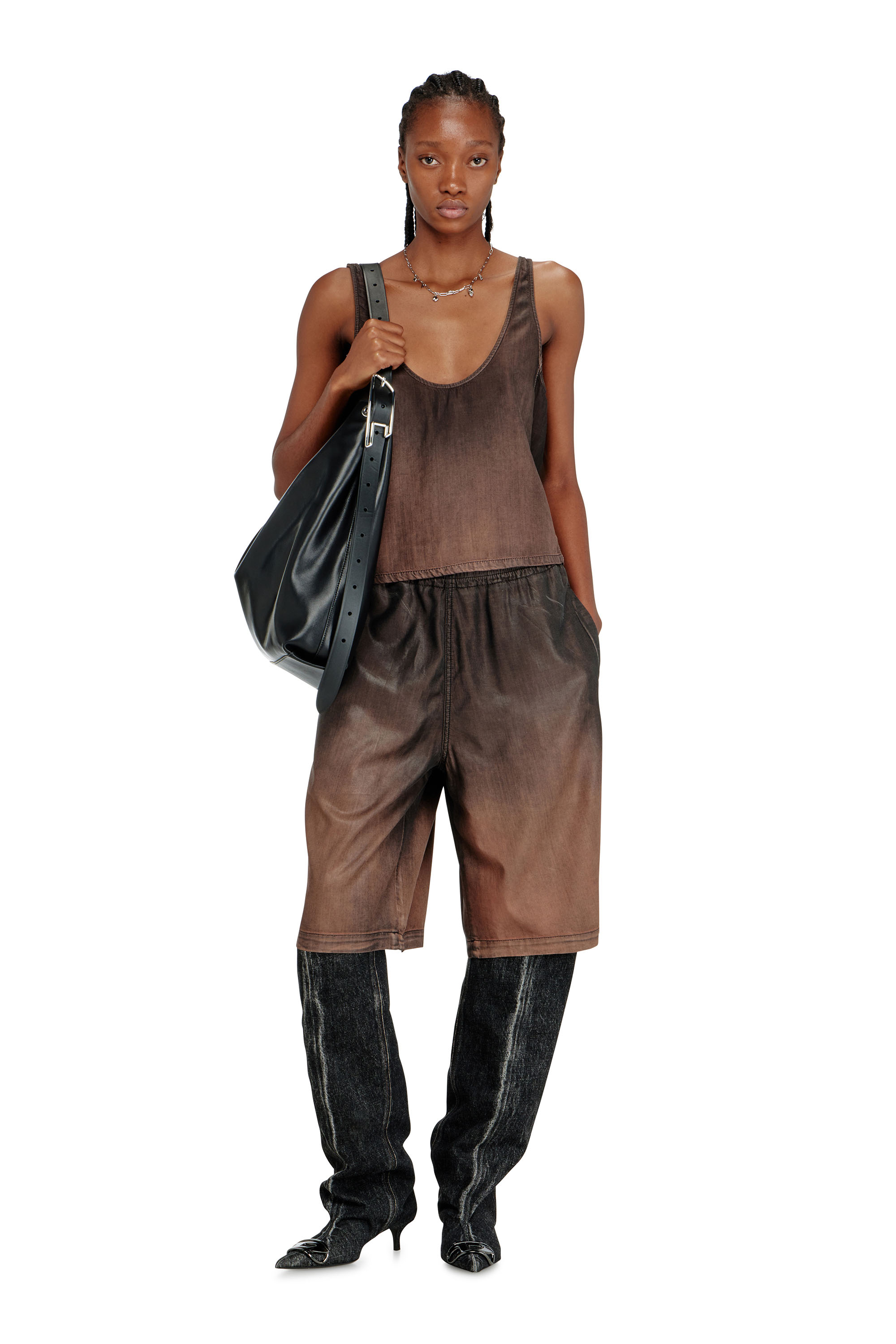 Diesel - D-LINE HOBO, Woman's D-Line-Leather hobo bag in Black - 2