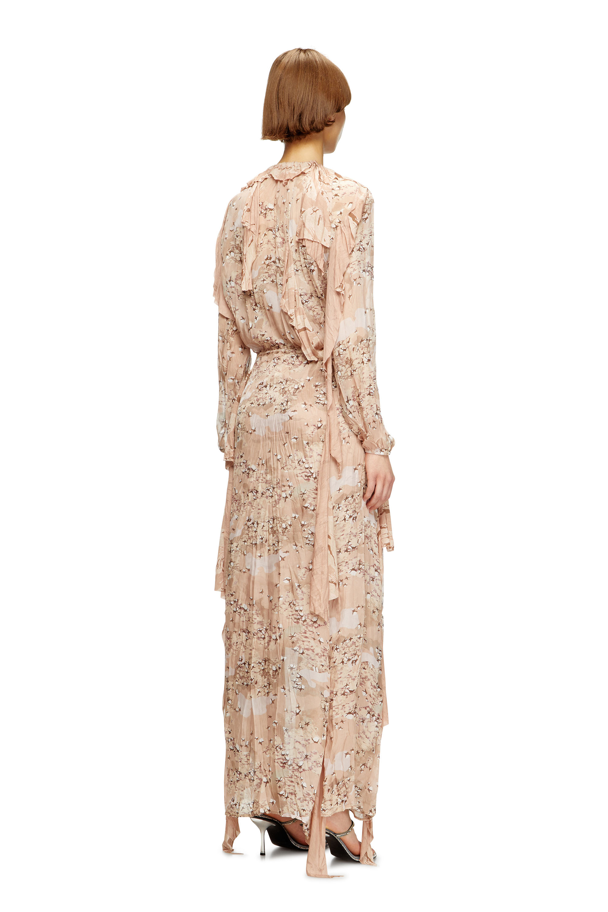 D-AZZLING-R1, Face Powder Diesel - D-AZZLING-R1, Woman's Ruffled maxi dress in camo chiffon in Face Powder - 4