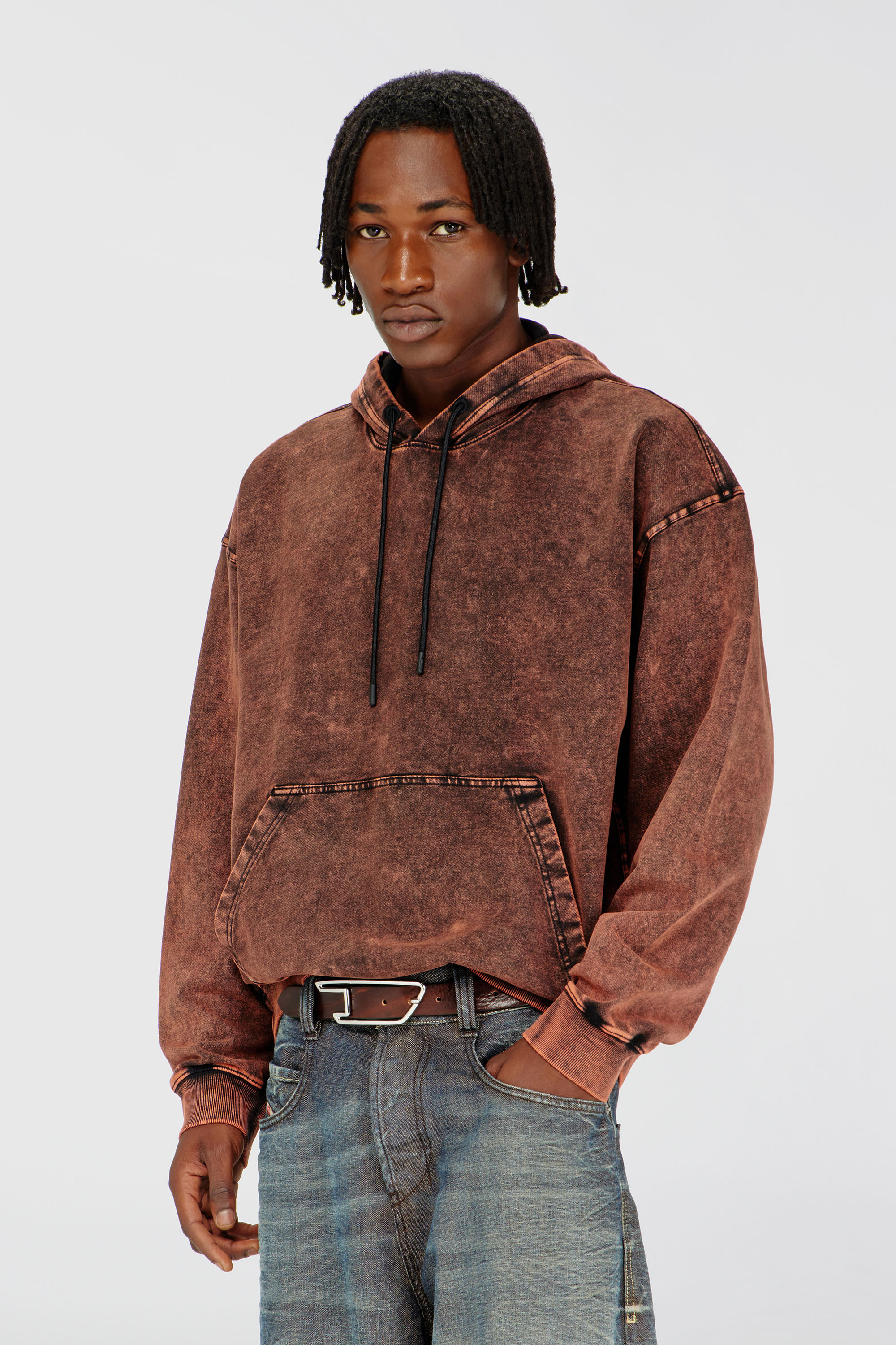 Diesel - S-BOXT-HOOD-TUK, Man's Treated denim-effect hoodie in Brown - 2