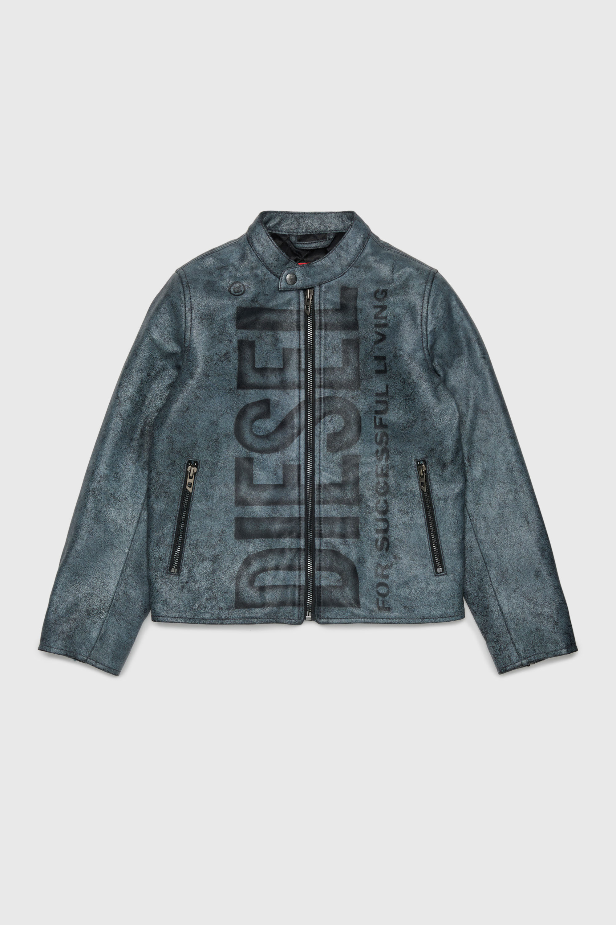 Leather biker jacket with maxi logo