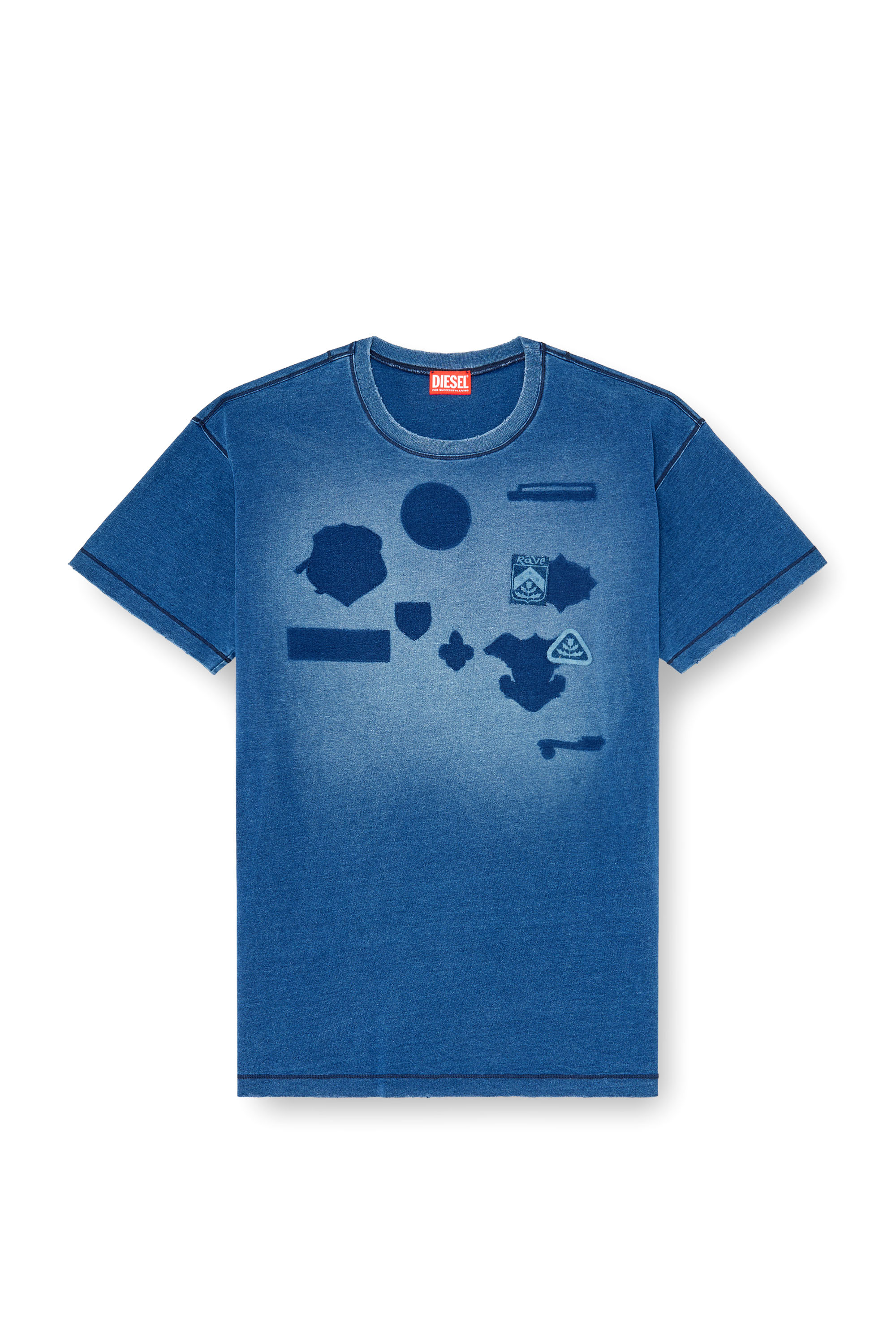 Diesel - T-NOX, Man's T-shirt with shadow-effect patches in Medium blue - 3