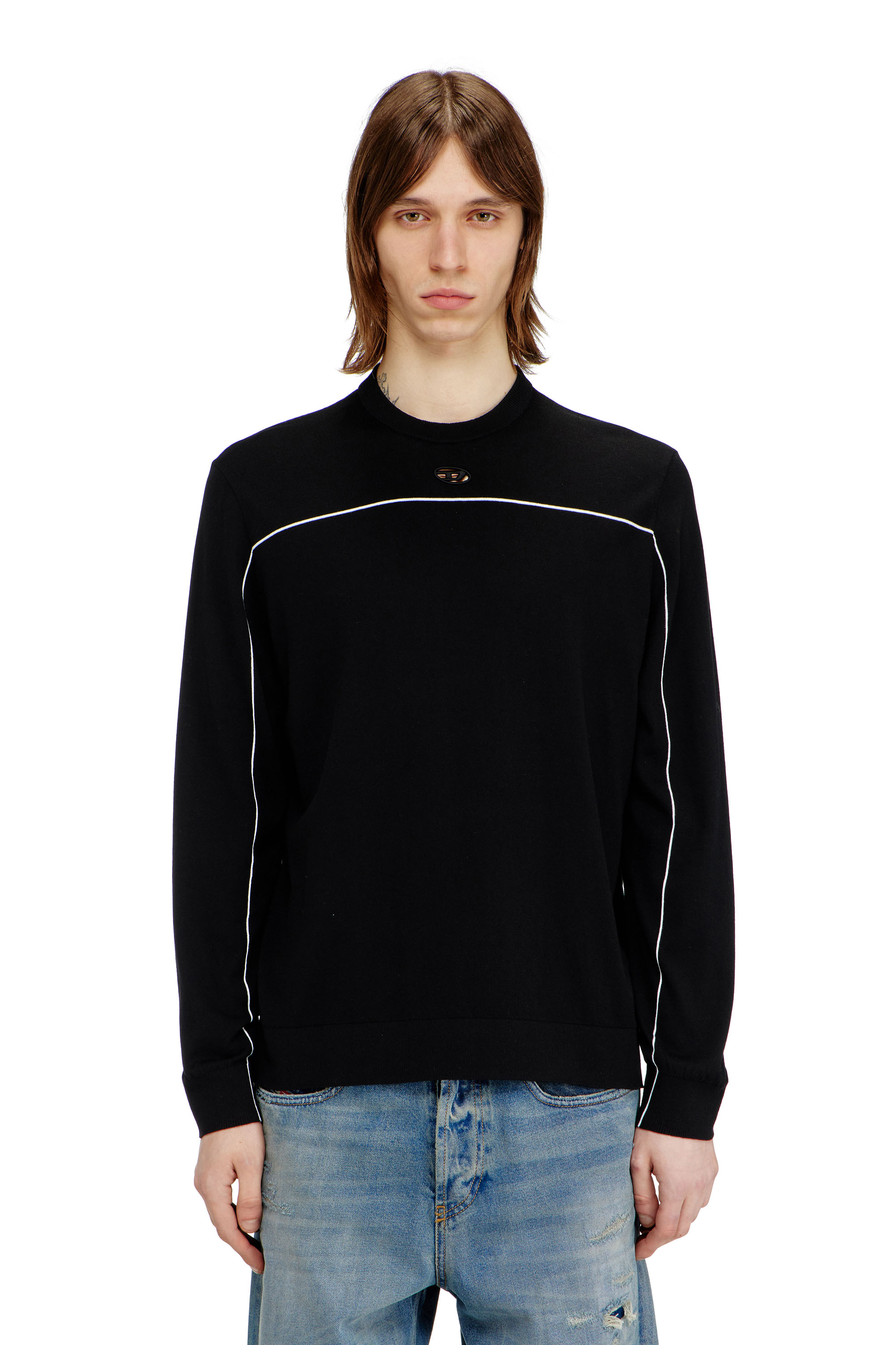Diesel - K-VERENE, Man's Jumper in silk blend with piping in Black - 1