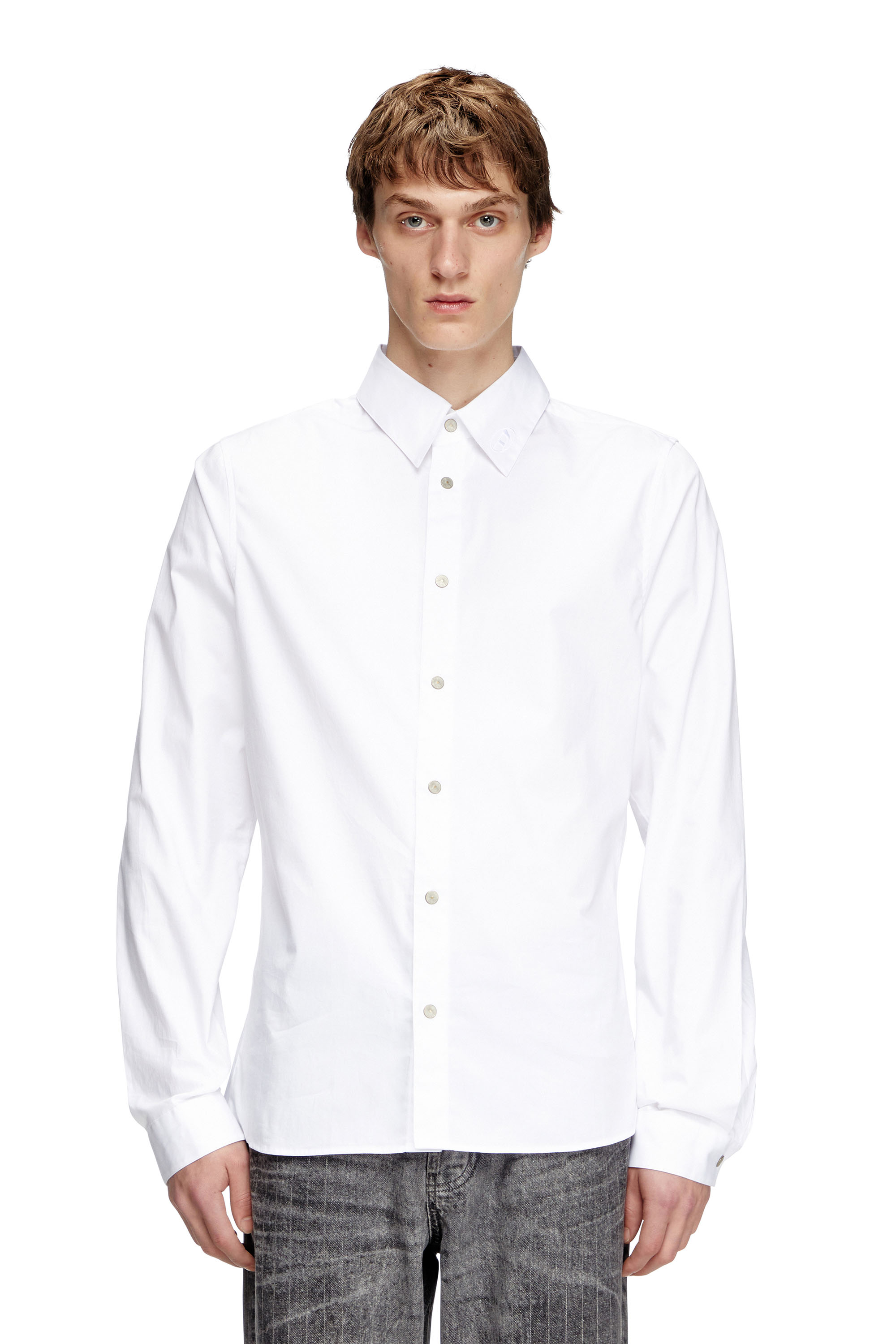 Diesel - S-FITTY-A, Man's Formal shirt with logo-embroidered collar in White - 1