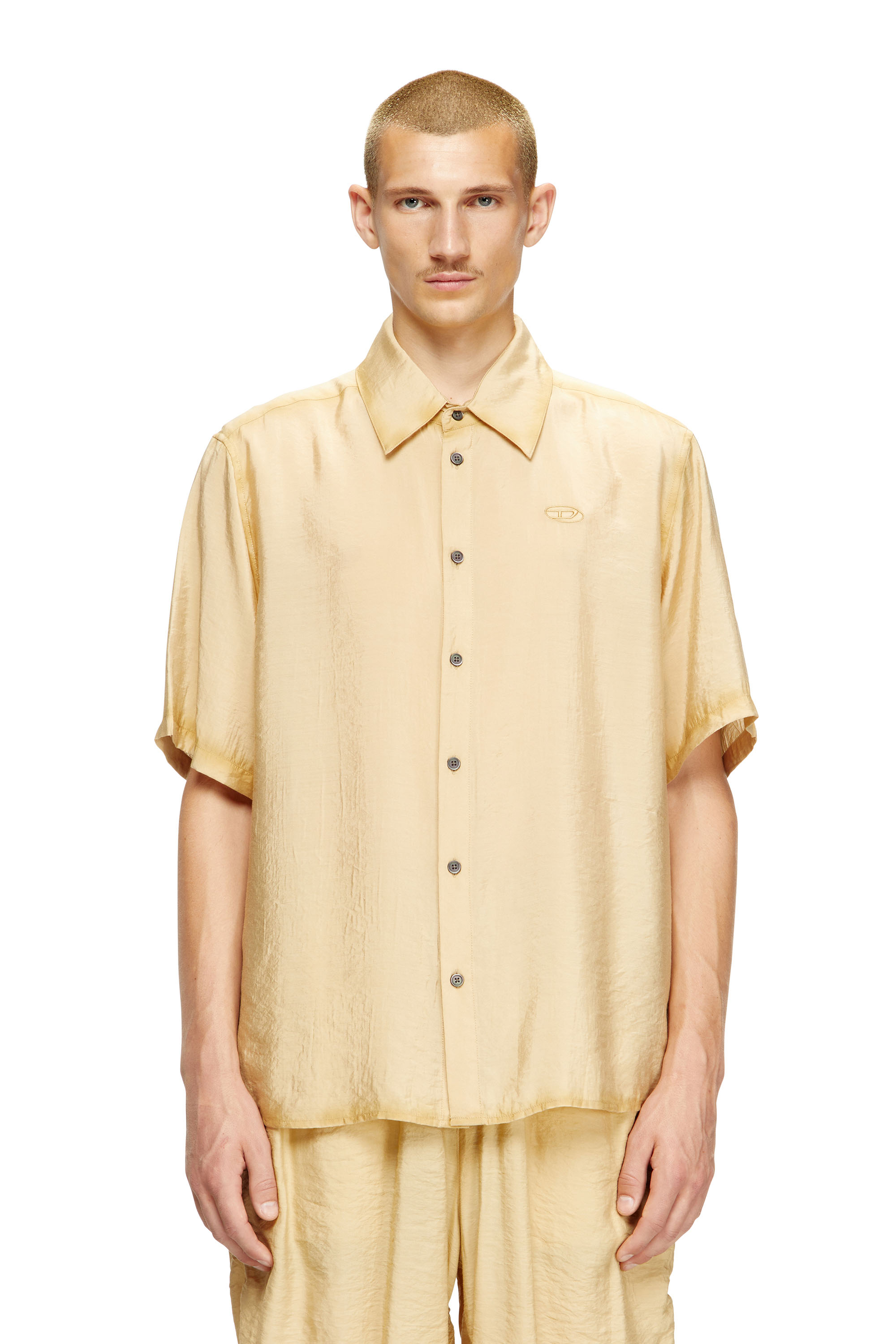 Diesel - S-SIMPLY-SS-LHBA, Man's Shirt in crinkled nylon-viscose in Light Brown - 1