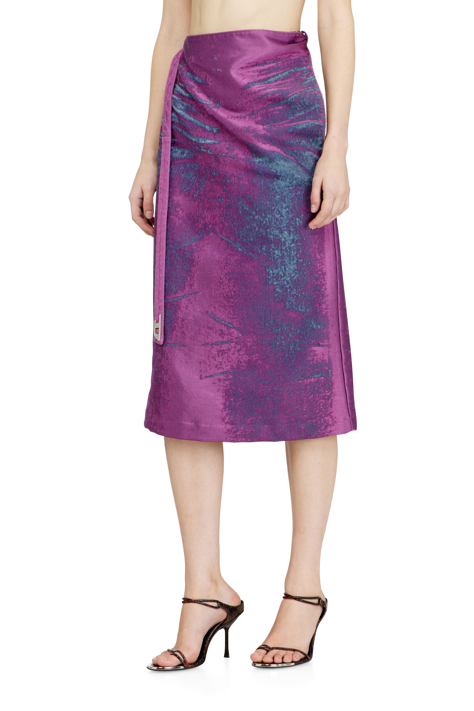 Diesel - DE-SIRA-FSI, Woman's Midi skirt in coloured satin denim in Violet - 3