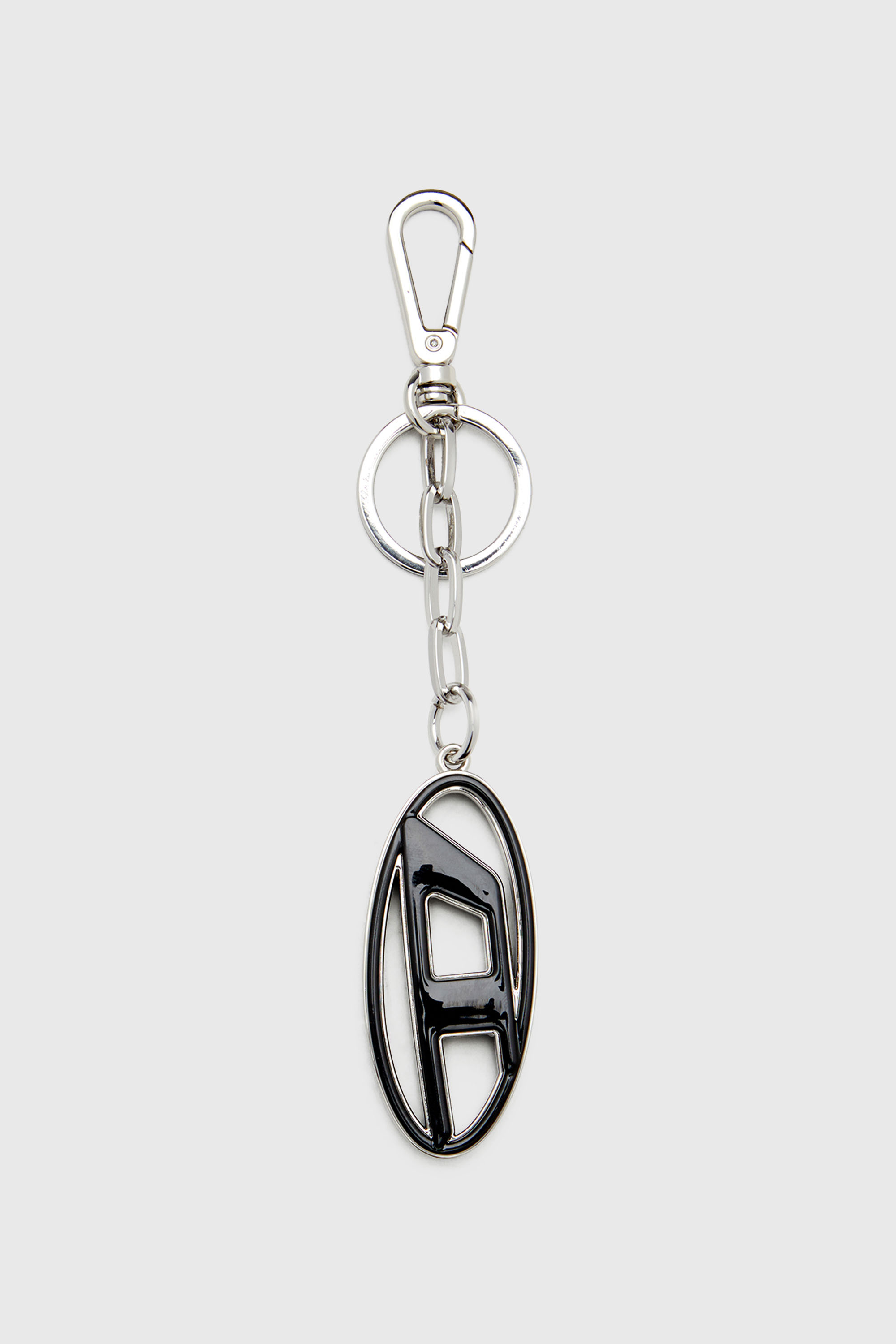 Diesel - CAGE-D LAYER, Man's Metal and resin Oval D keyring in Black/Silver - 1