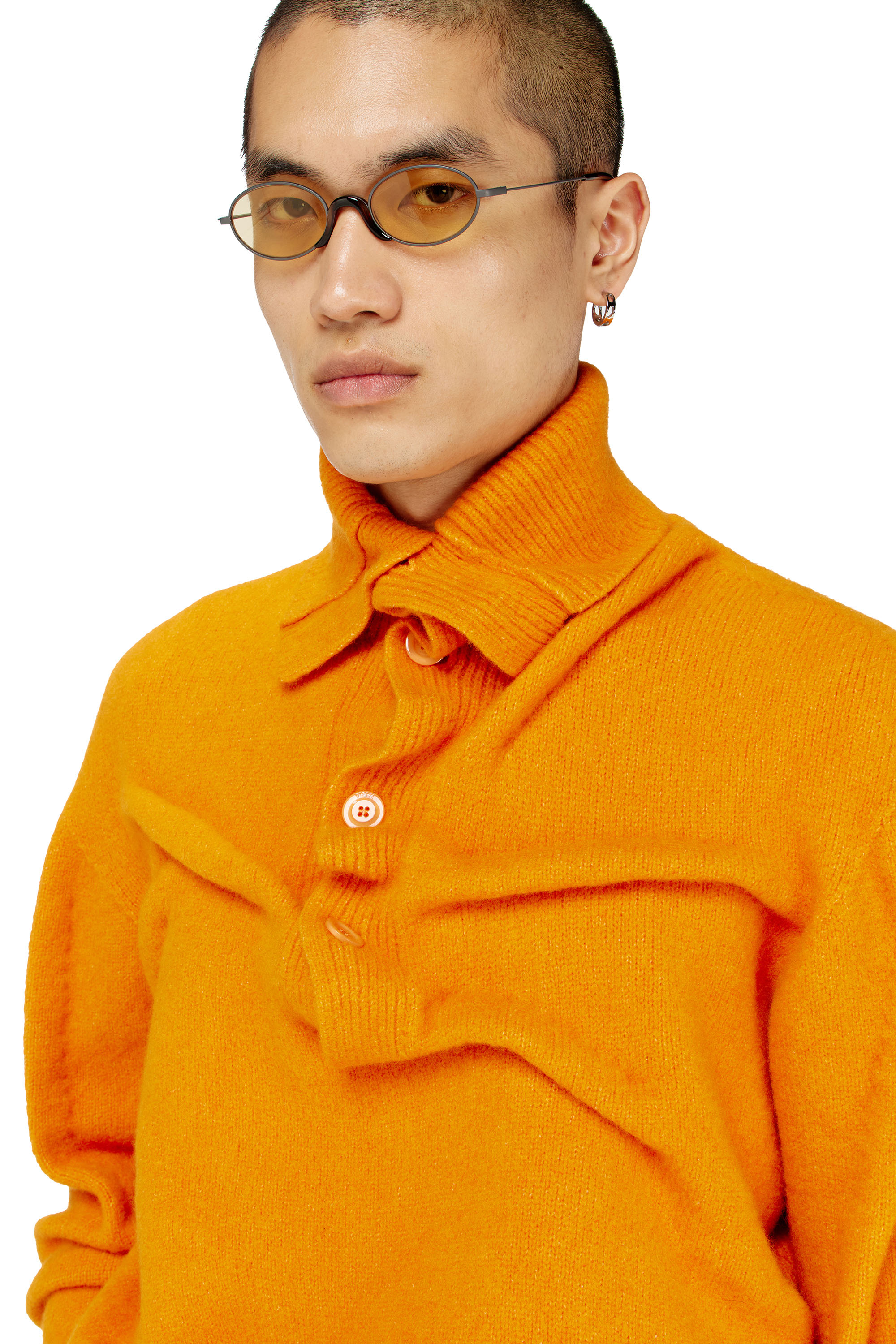 Diesel - K-ANDREW, Man's Button-neck jumper in wrinkled boiled knit in null - 5