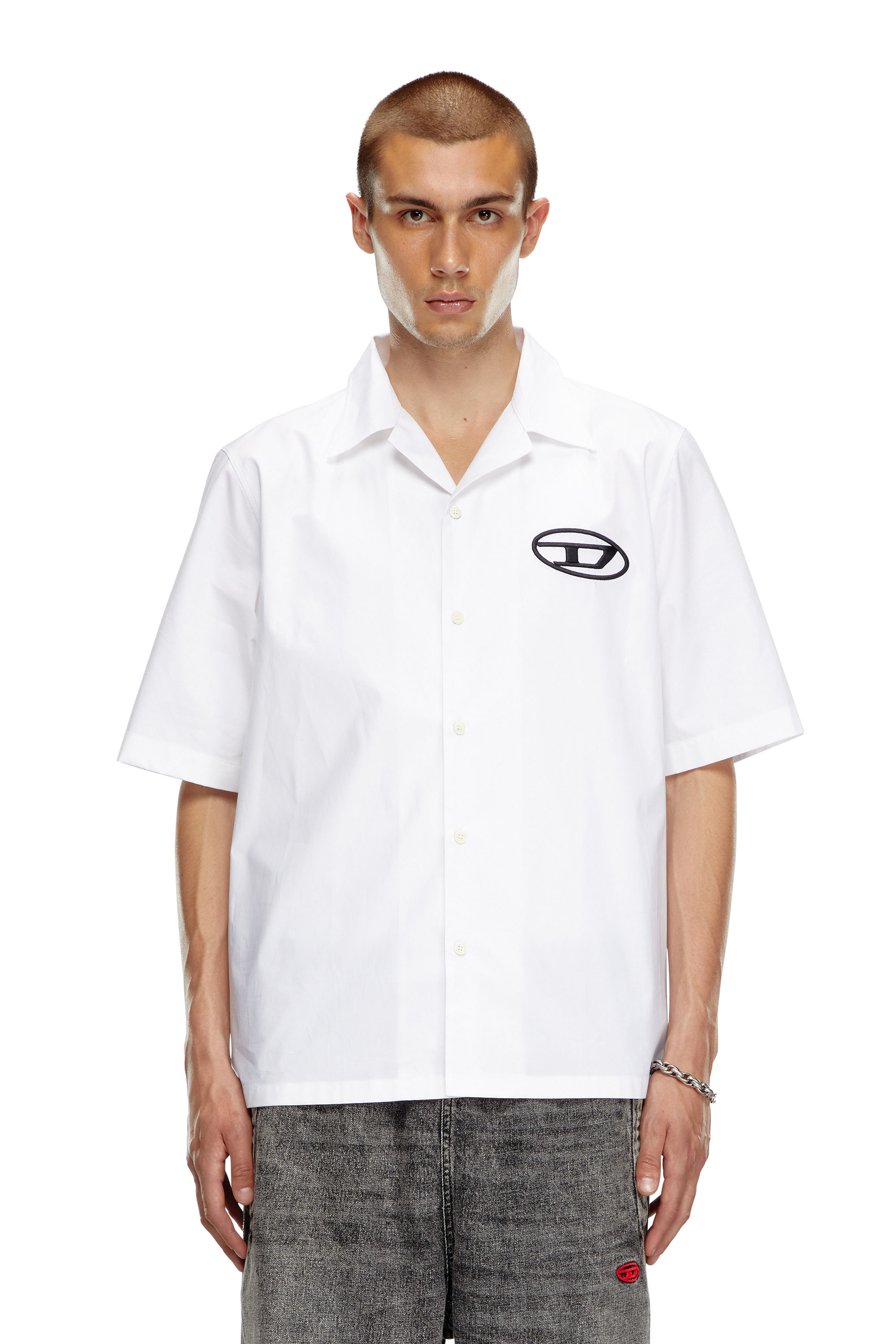 Diesel - S-MAC-C, Man's Bowling shirt with logo embroidery in White - 5