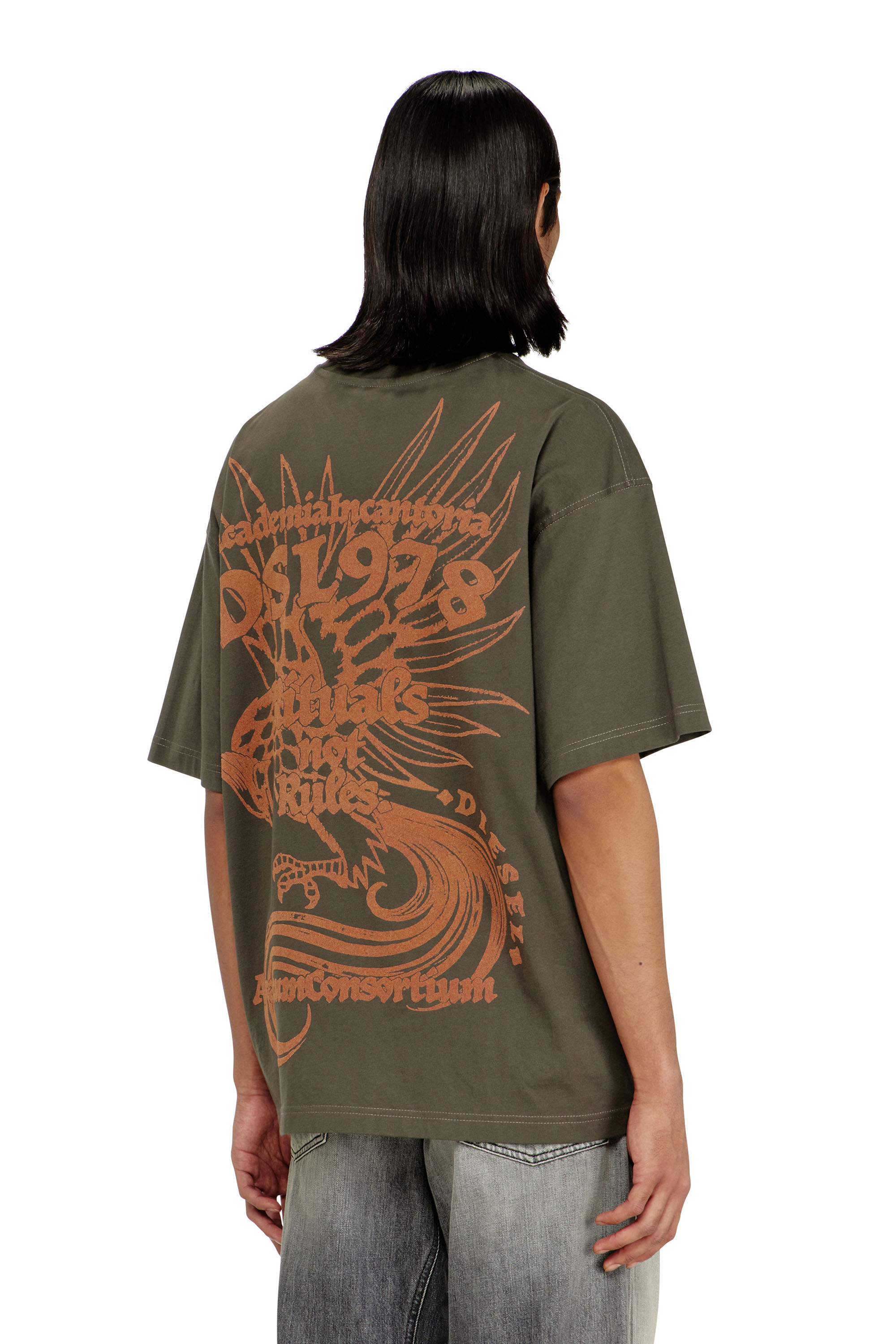 Diesel - T-BOXT-AA11, Man's Jersey T-shirt with flocked print in Military Green - 4