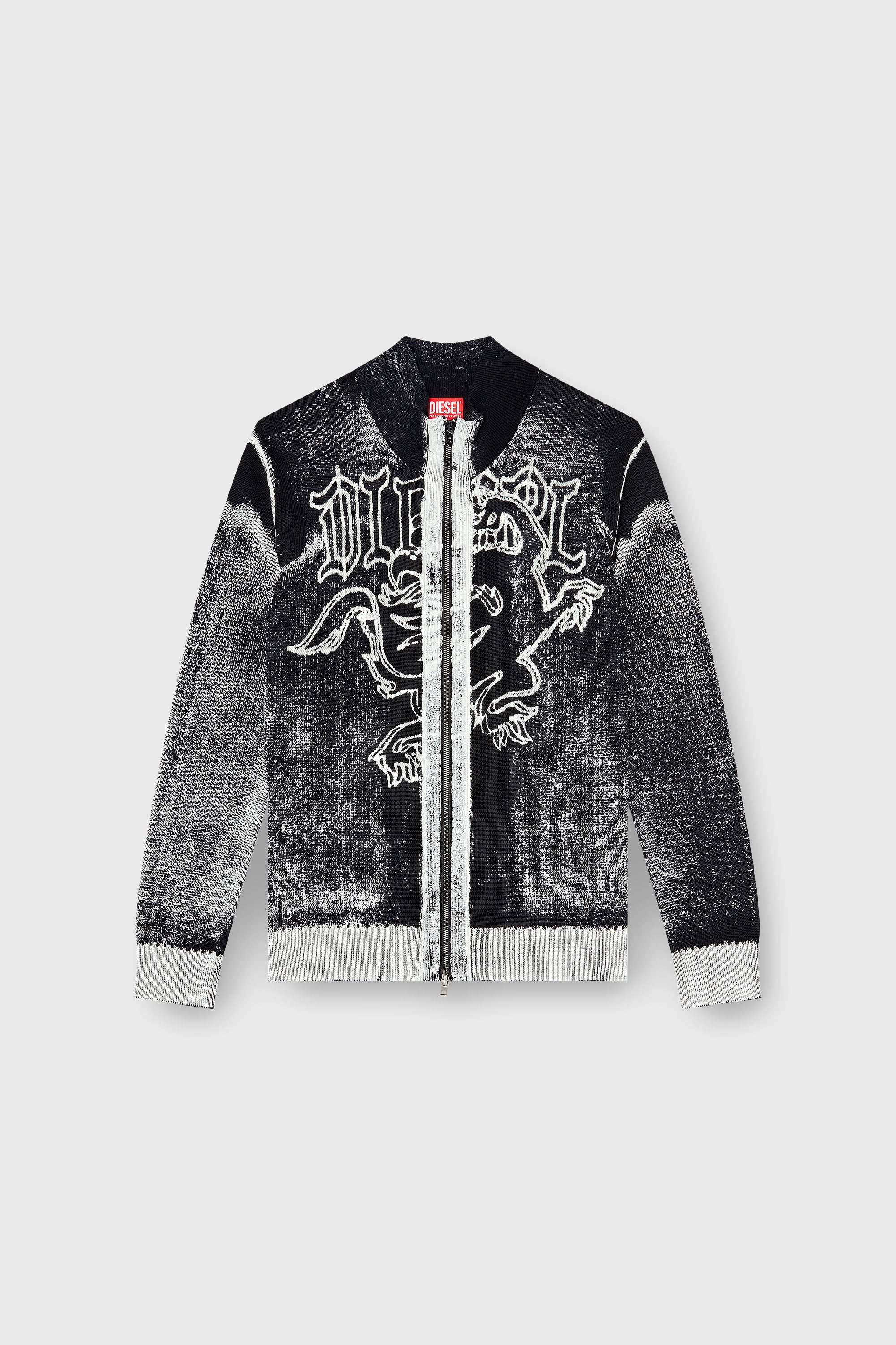 Diesel - K-LAUROS, Man's Treated zip cardigan with griffin motif in Black/White - 2