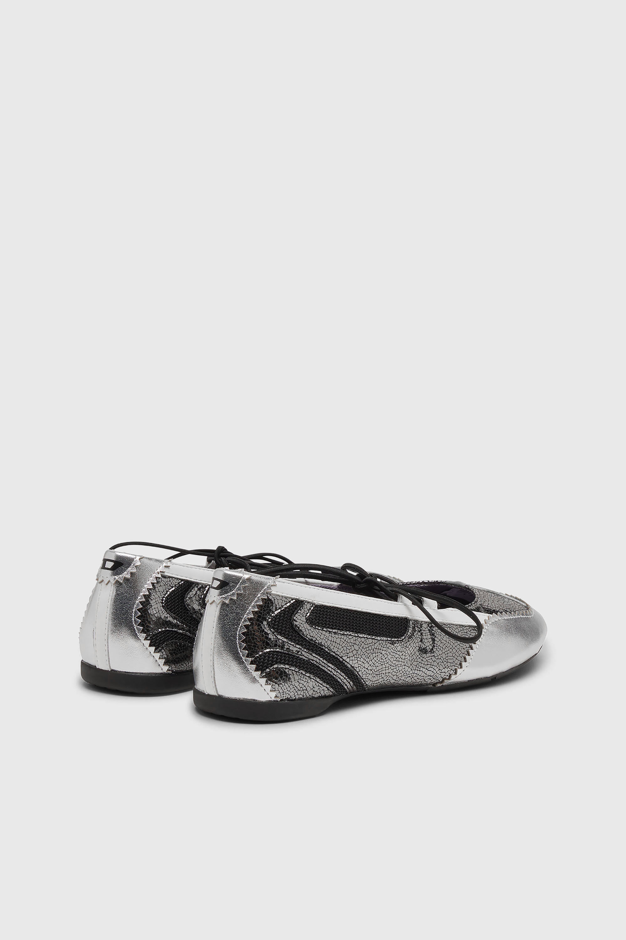 Diesel - D-MILE BALLERINA LACE UP W, Woman's D-Mile-Metallic lace-up ballet flats in Silver/Black - 3