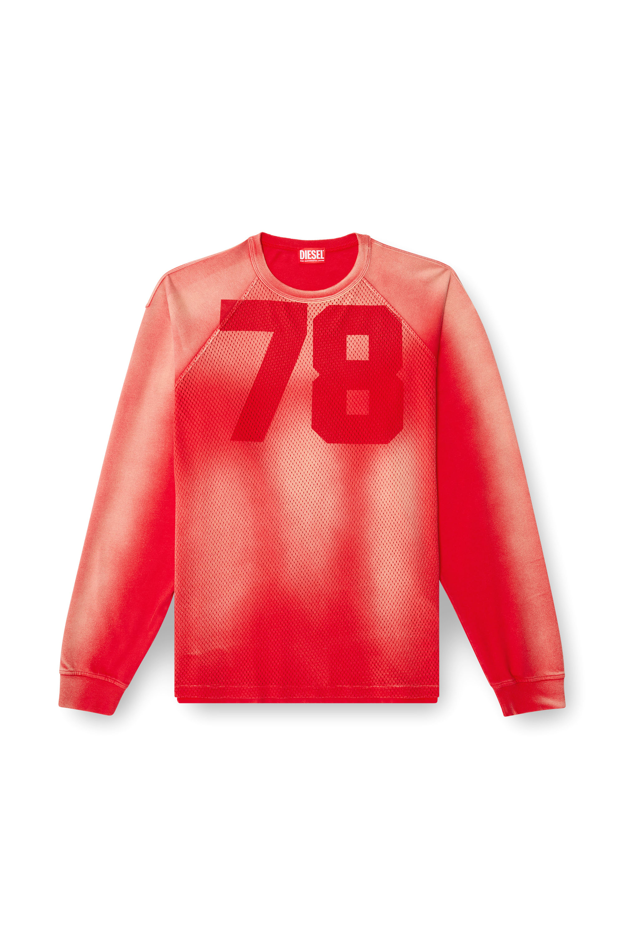 Diesel - T-ROXTER-LS-MESH, Man's Faded long-sleeve T-shirt with mesh front in Red - 4