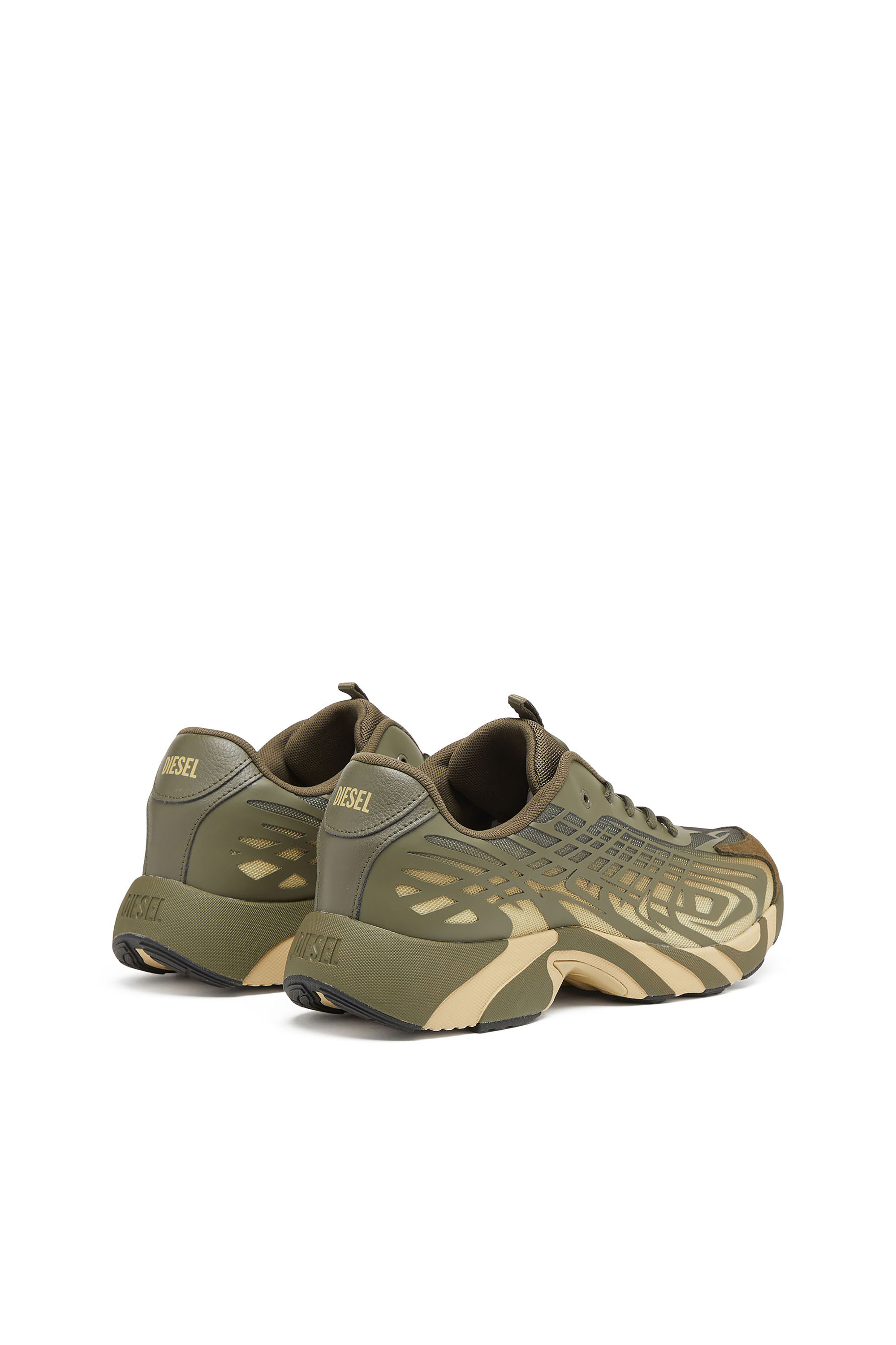 Diesel - S-D-VIT'S 500 LOW, Man's D-Vit-Sneakers in striped d&eacute;grad&eacute; mesh in Green/Brown - 3