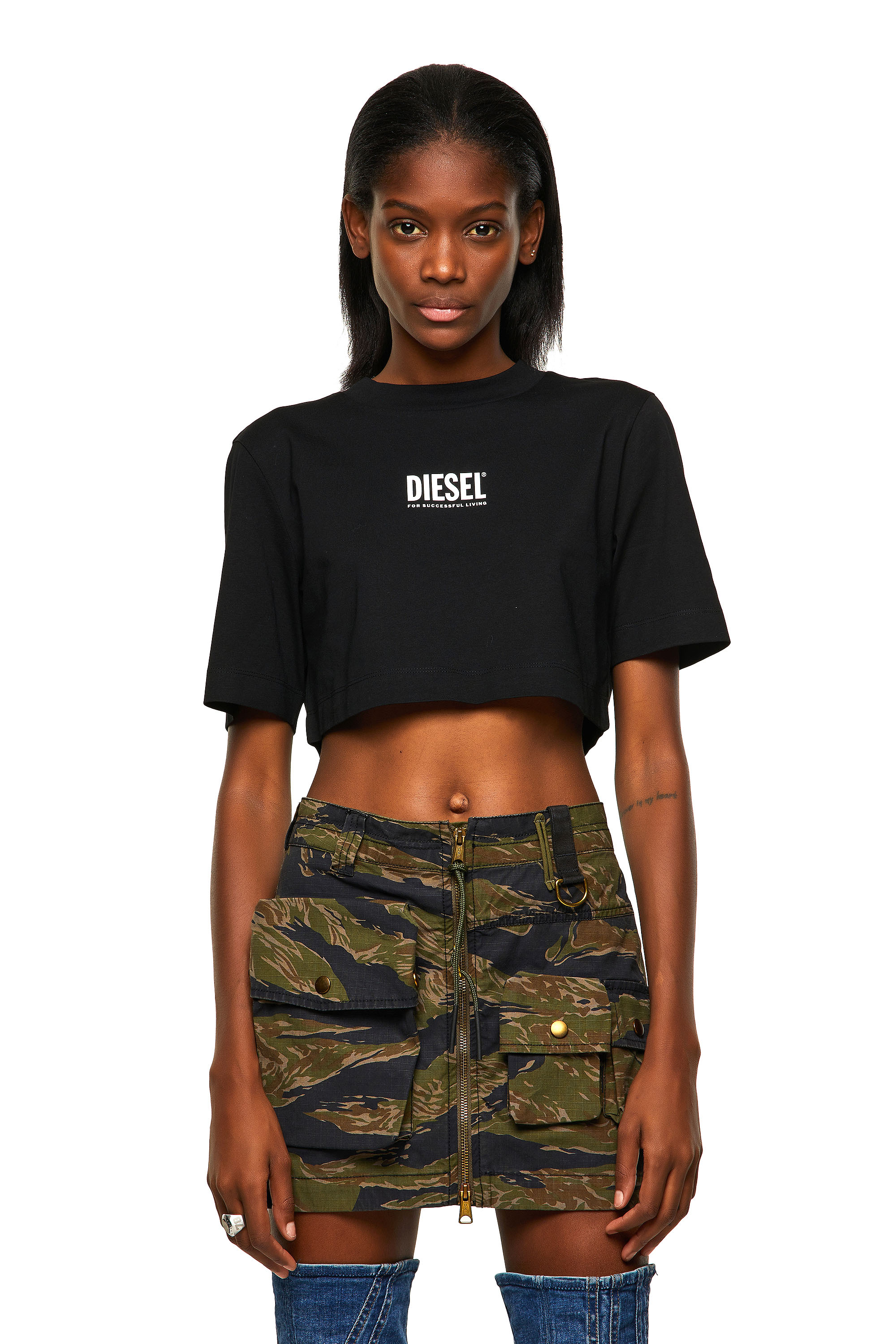 T-RECROP-ECOSMALLOGO, Black - T-Shirts