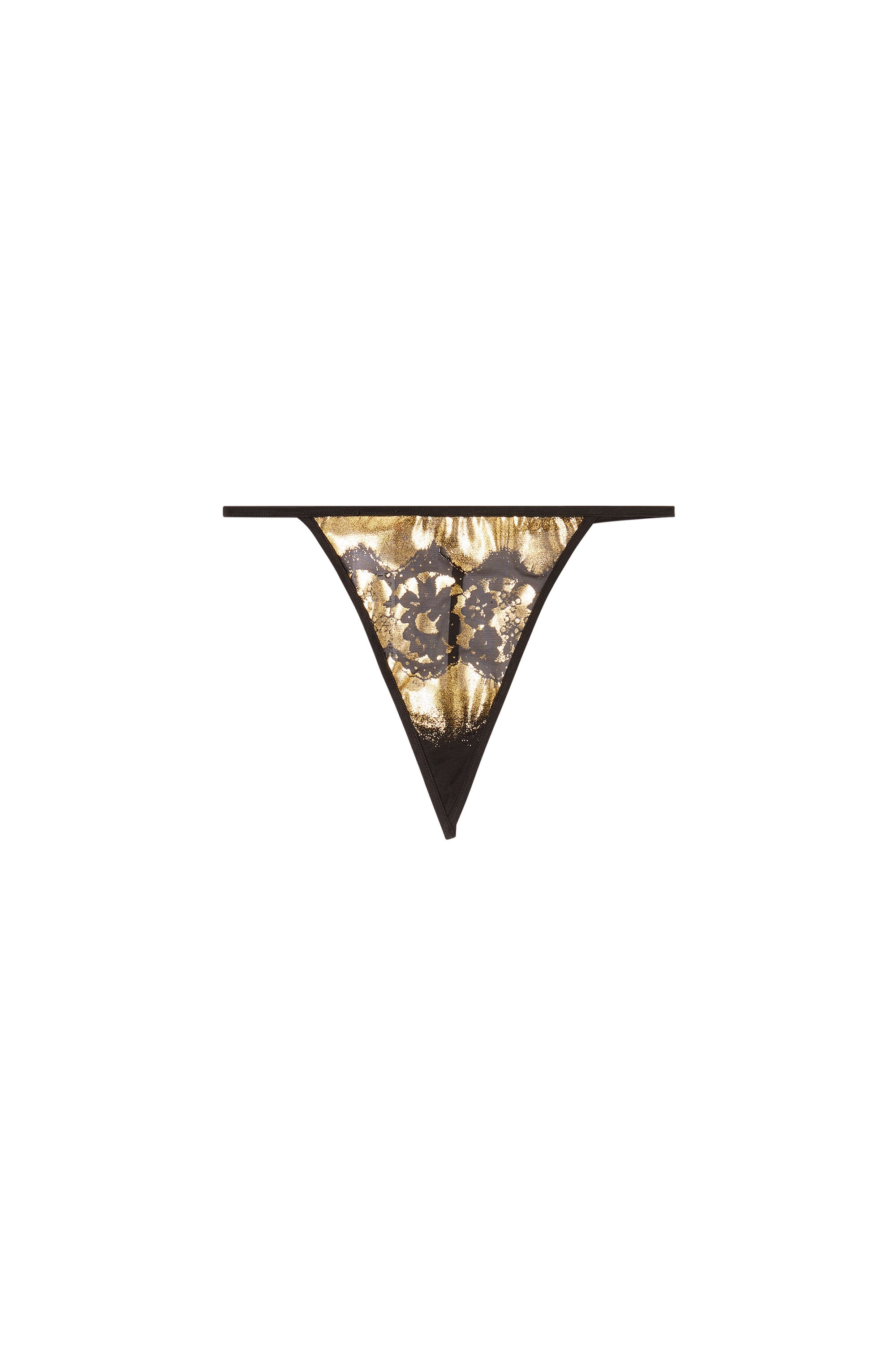 Diesel - D-STRING-GFT, Woman's Stretch-tulle thong with metallic lace effect in Black/Gold - 2
