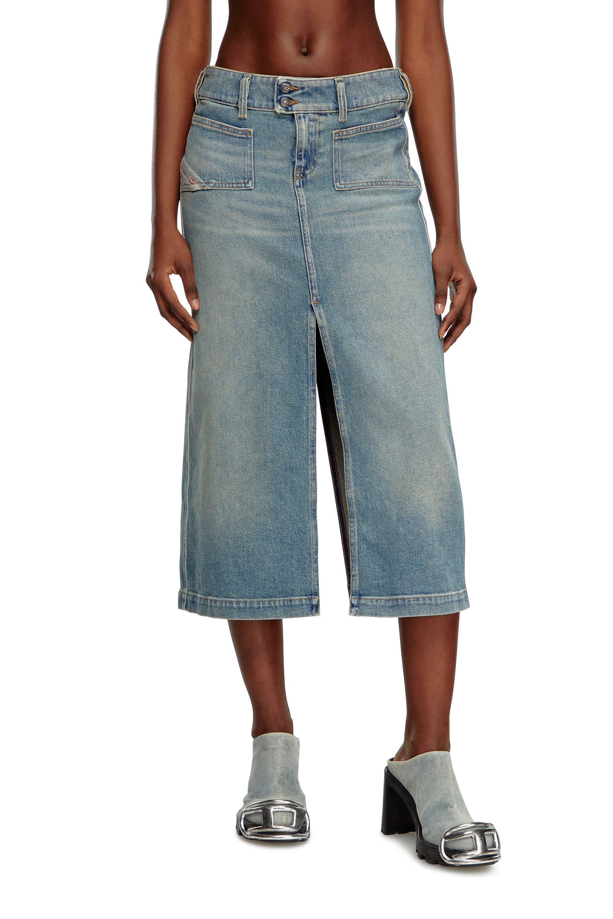 Diesel - DE-HUSH-MID, Woman's Midi skirt in denim in Light Blue - 3