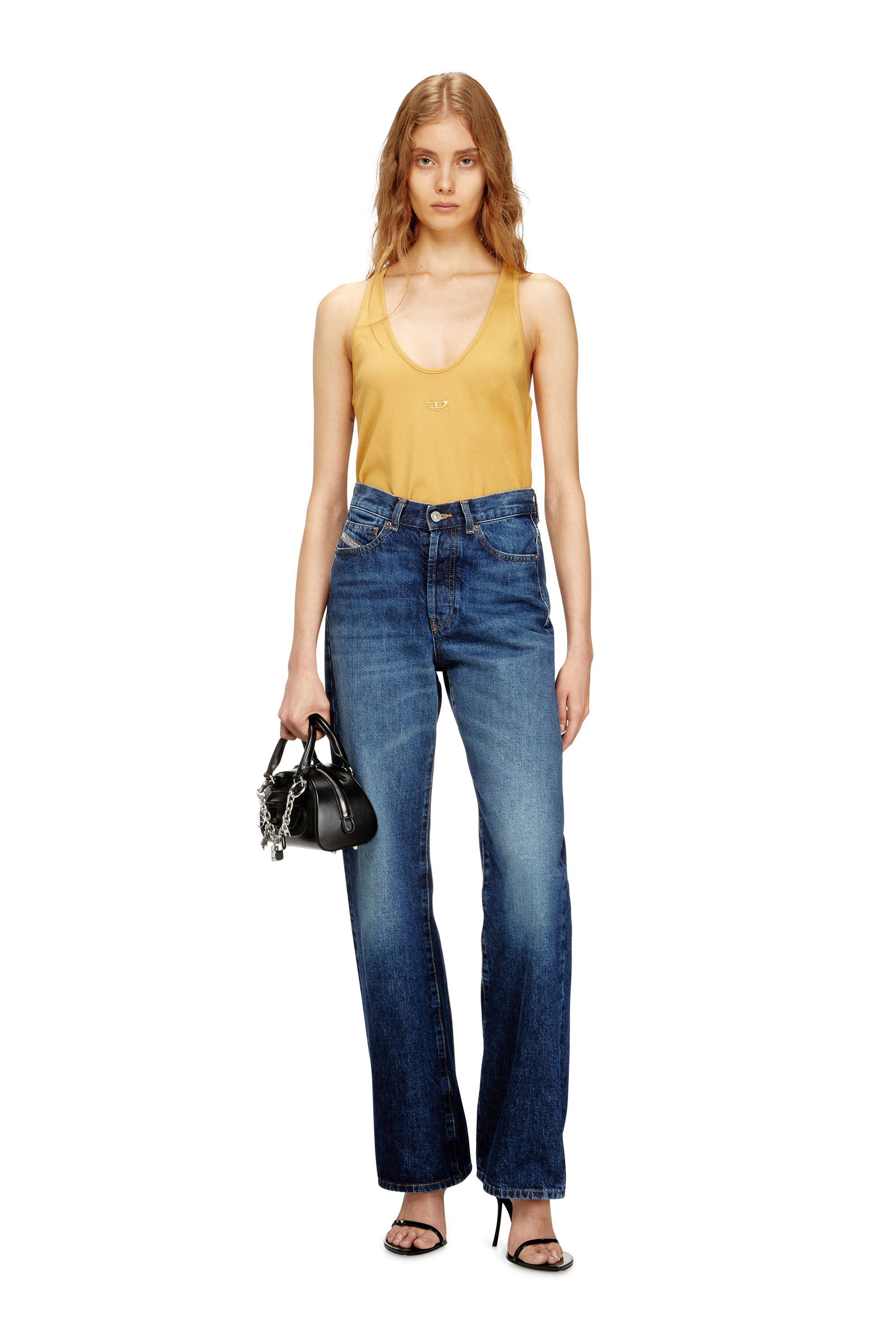 Diesel - T-IPSYA-LKDS, Woman's Ribbed tank with Oval D in Orange - 2