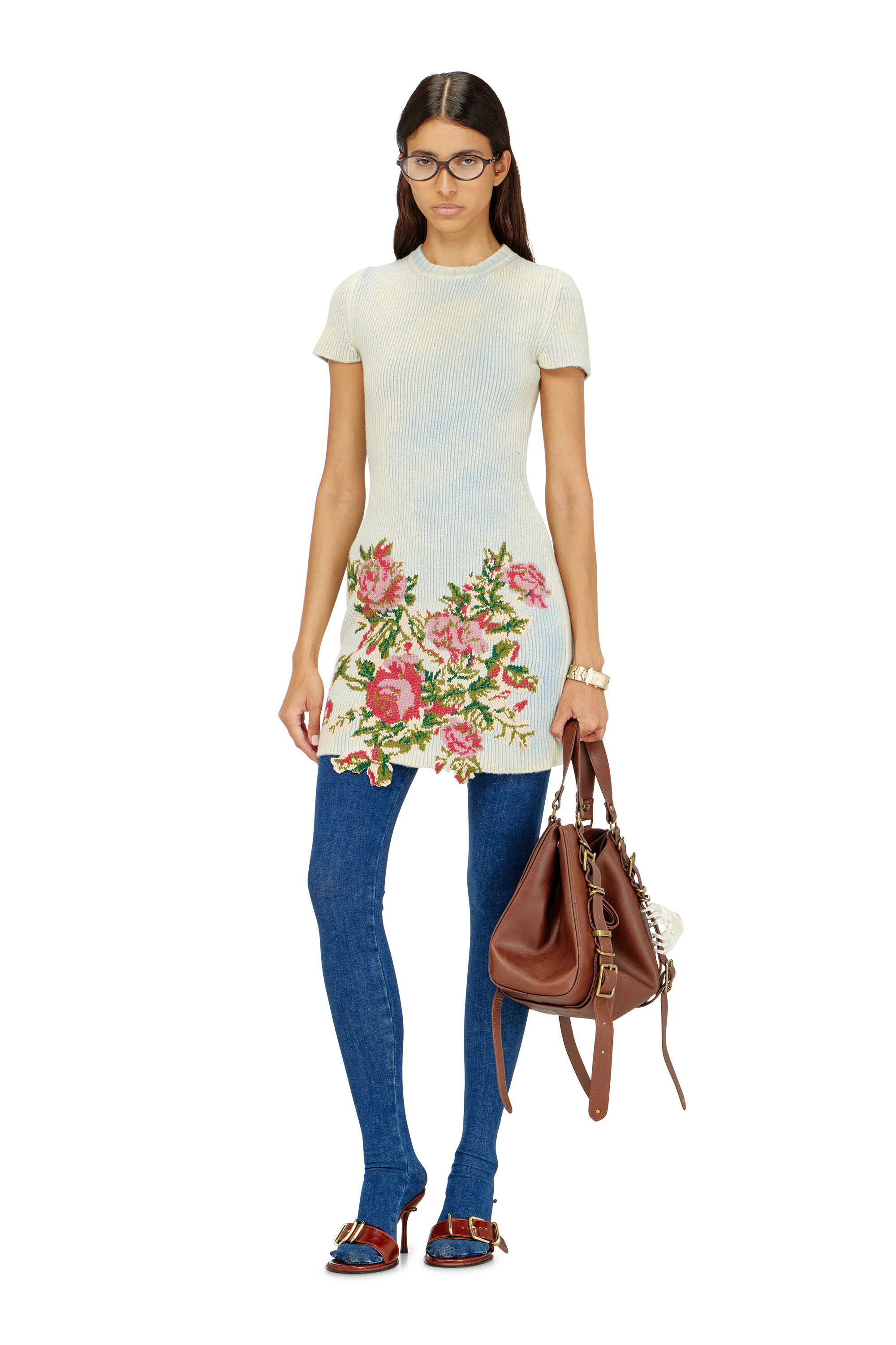 Diesel - M-RINNIE, Woman's Short dress in floral wool-blend knit in null - 1