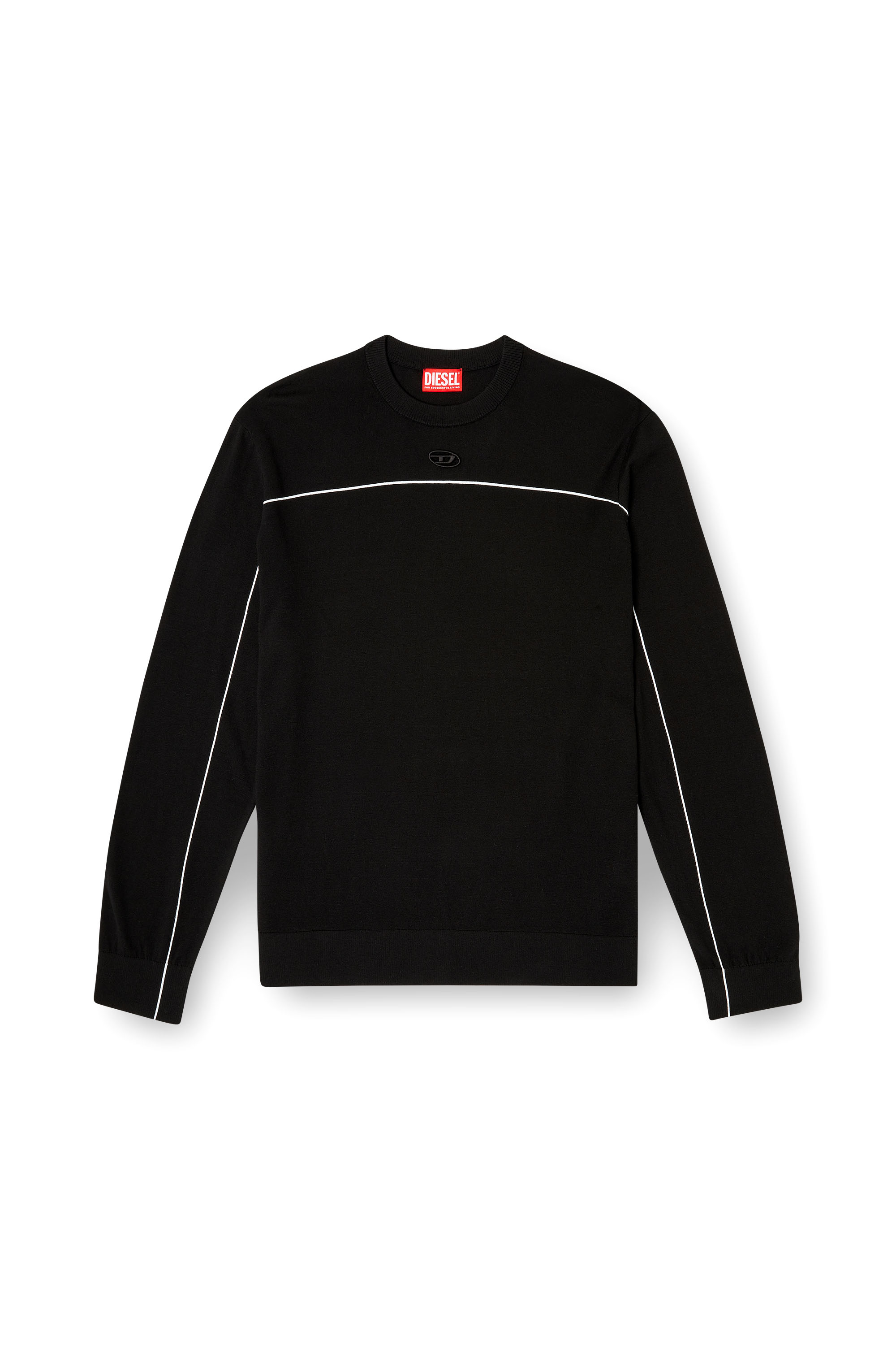 Diesel - K-VERENE, Man's Jumper in silk blend with piping in Black - 3