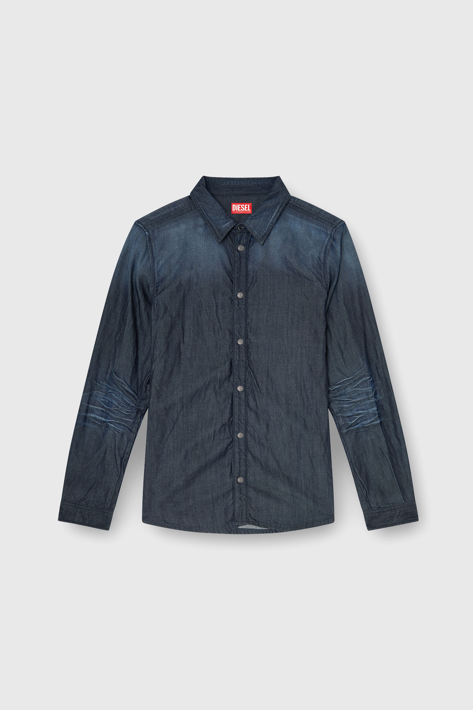 Diesel - D-SYNAR-FSJ1, Man's Shirt in creased denim in Dark Blue - 2
