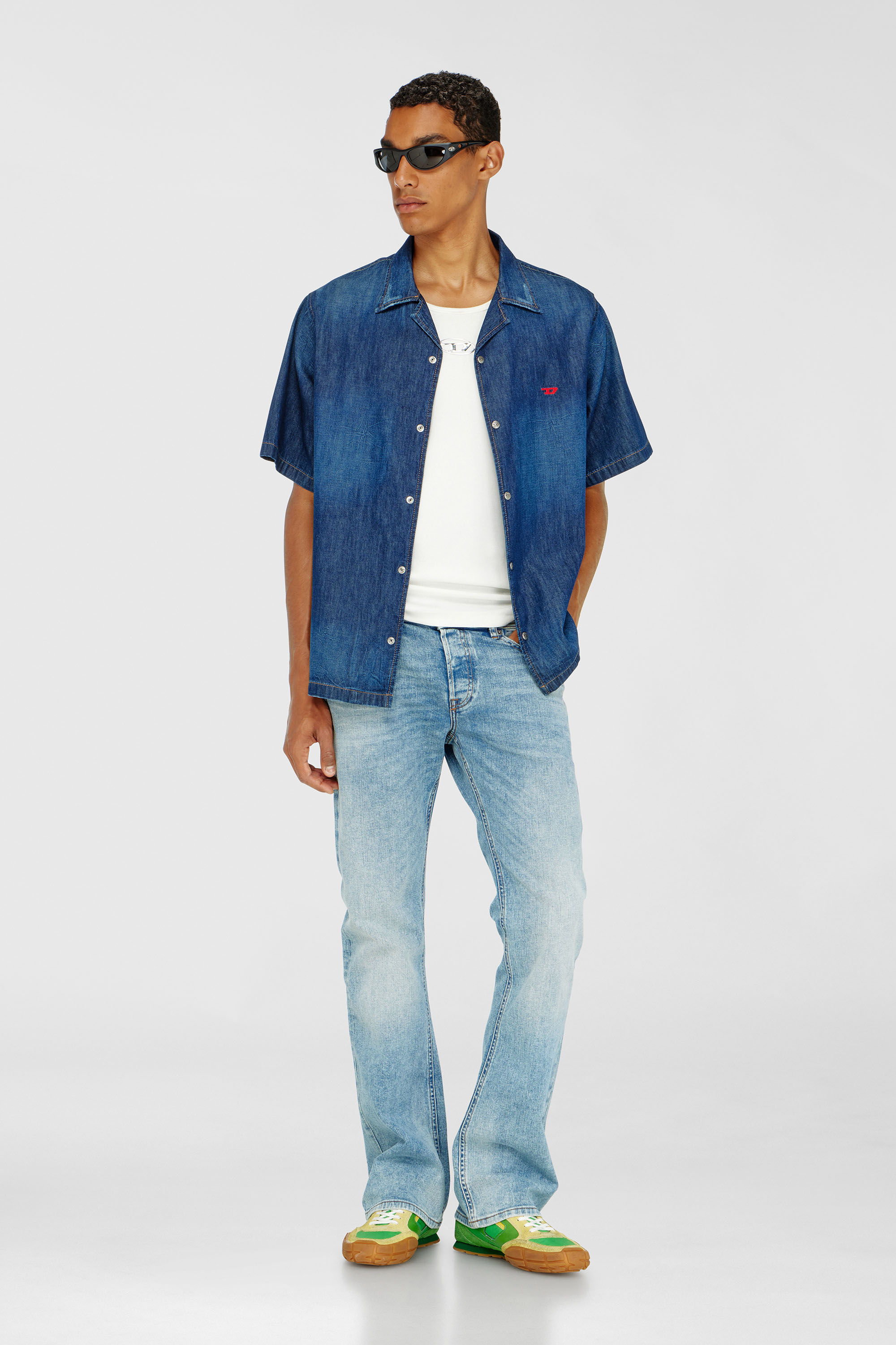 Denim short-sleeve shirt