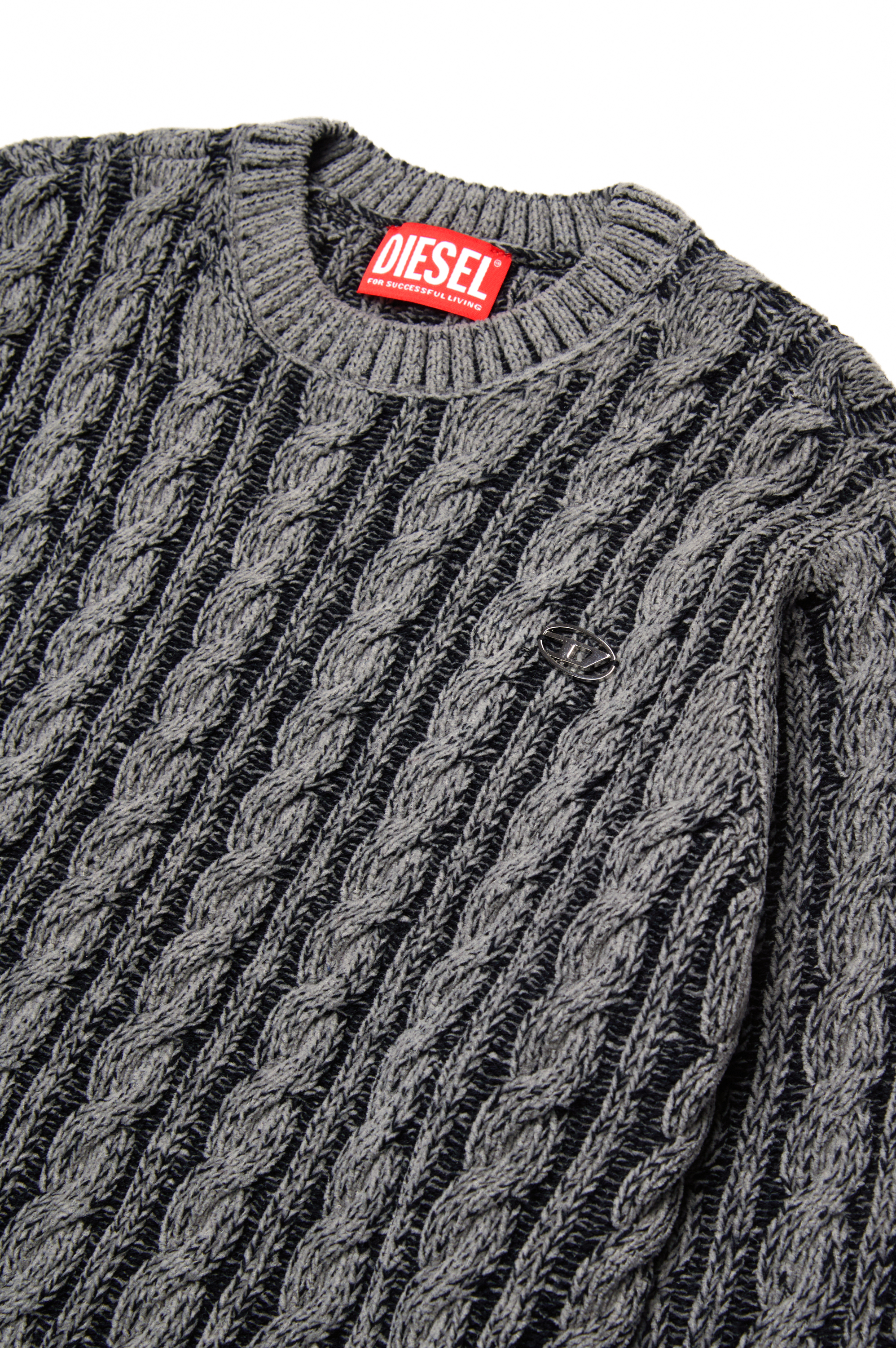 Diesel - KMOXIA OVER, Unisex's Cable-knit jumper in two-tone yarn in Black - 3