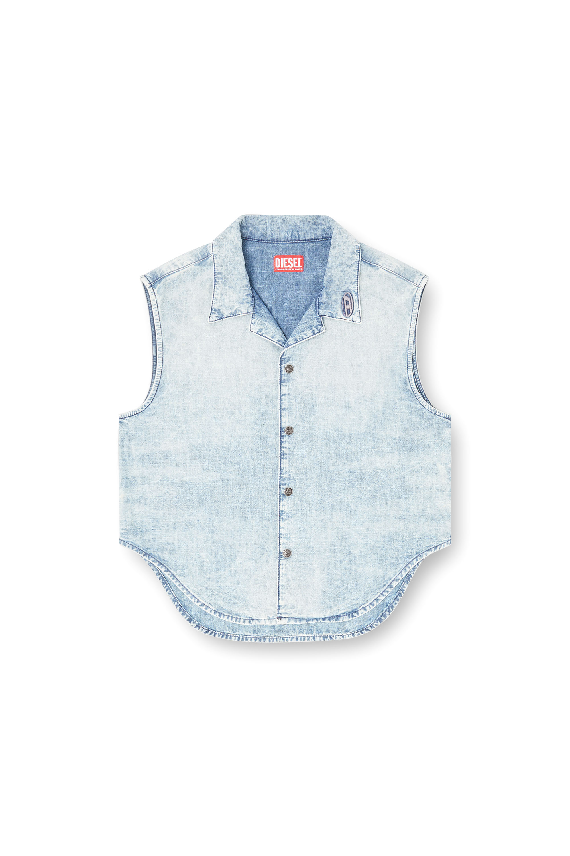 Diesel - DE-NABI-S, Woman's Sleeveless top in marbled denim in Light Blue - 2