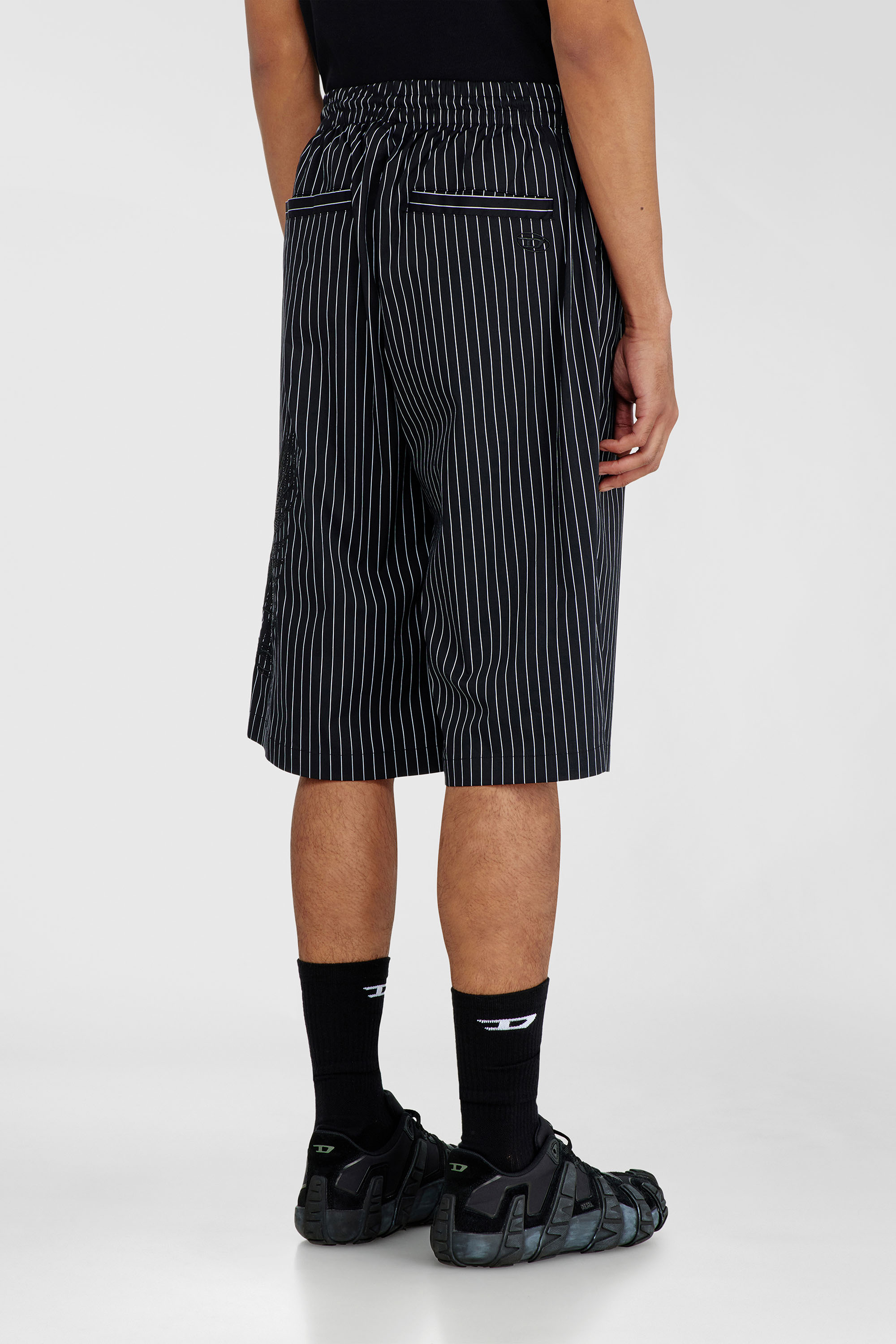 Diesel - P-THEO-SHORT-NJCA, Man's Pinstripe shorts with Phoenix embroidery in Black - 4