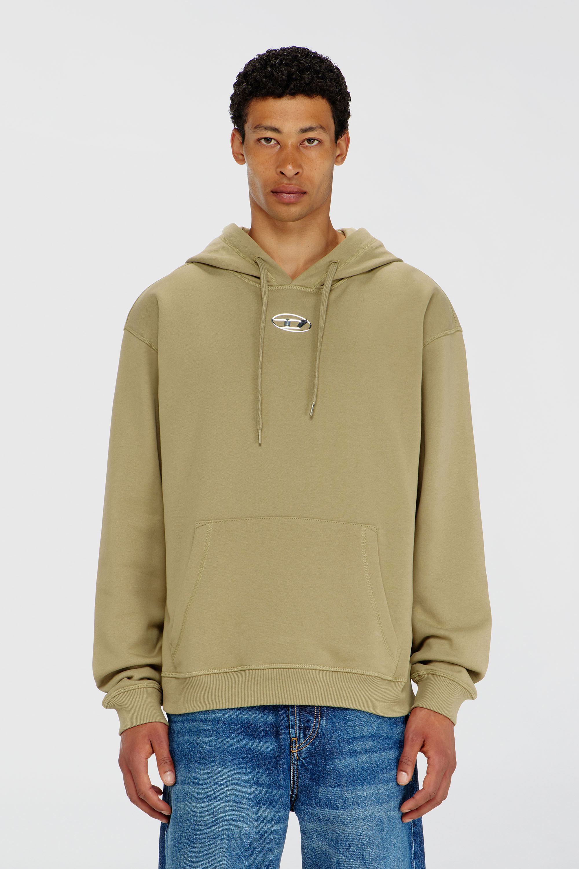 Diesel - S-NORM-HOOD-IOD, Man's Cotton hoodie with metallic Oval D in Olive Green - 1