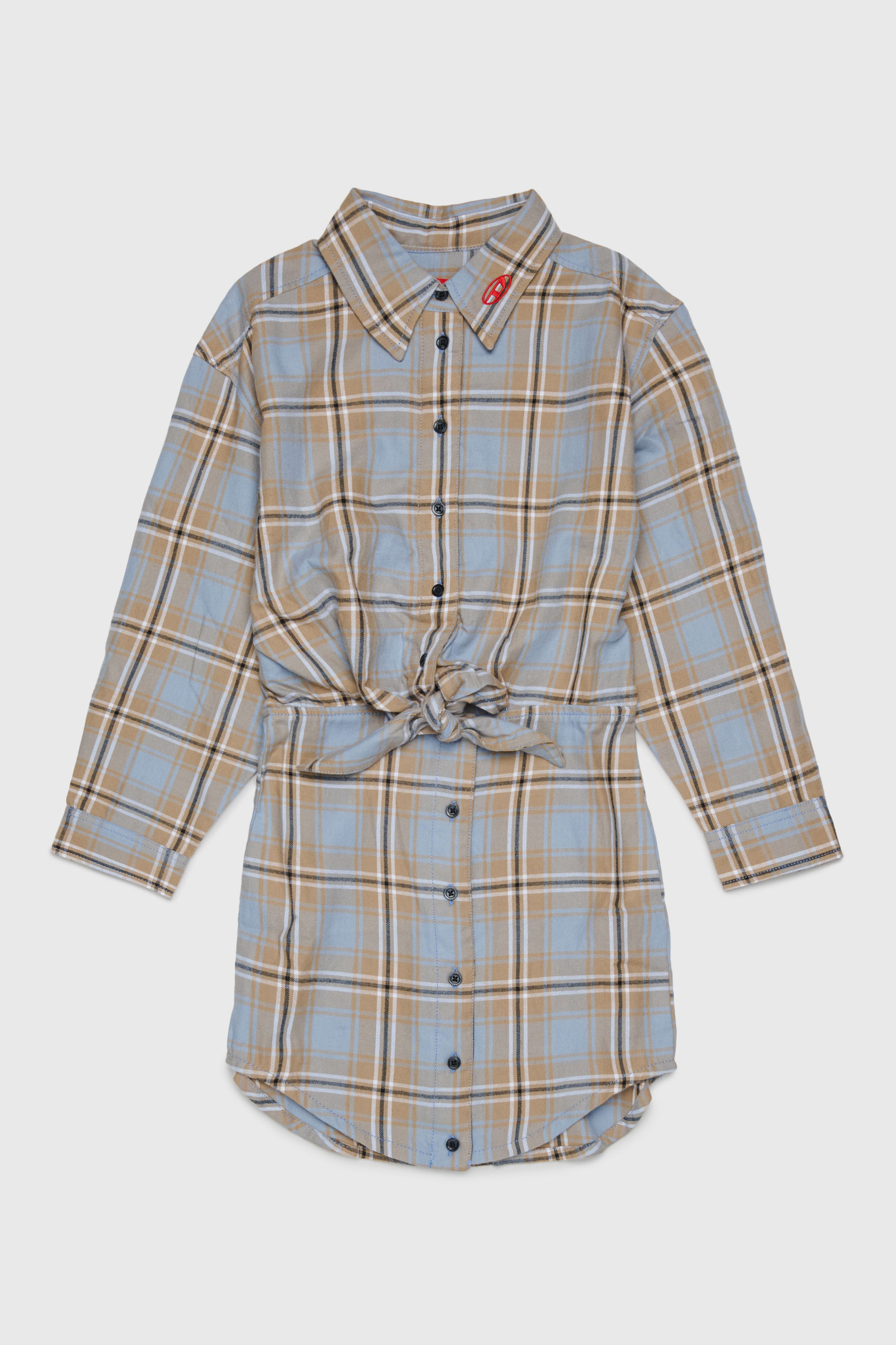 Diesel - DESUSANIS, Woman's Check-cotton shirt dress with tie-knot waist in Blue/Orange - 1