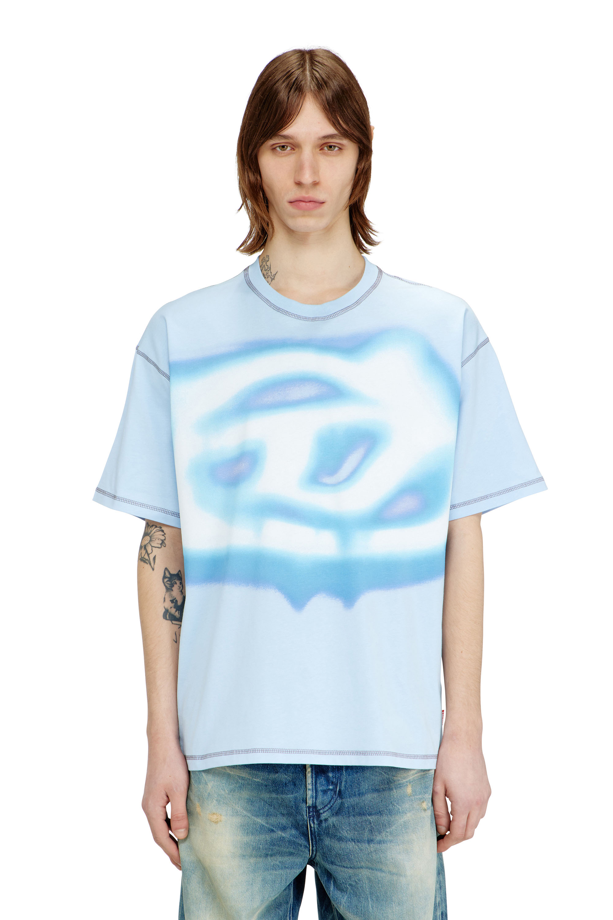 Diesel - T-BOXT-V11, Man's Relaxed T-shirt with water-effect print in Light Blue - 1