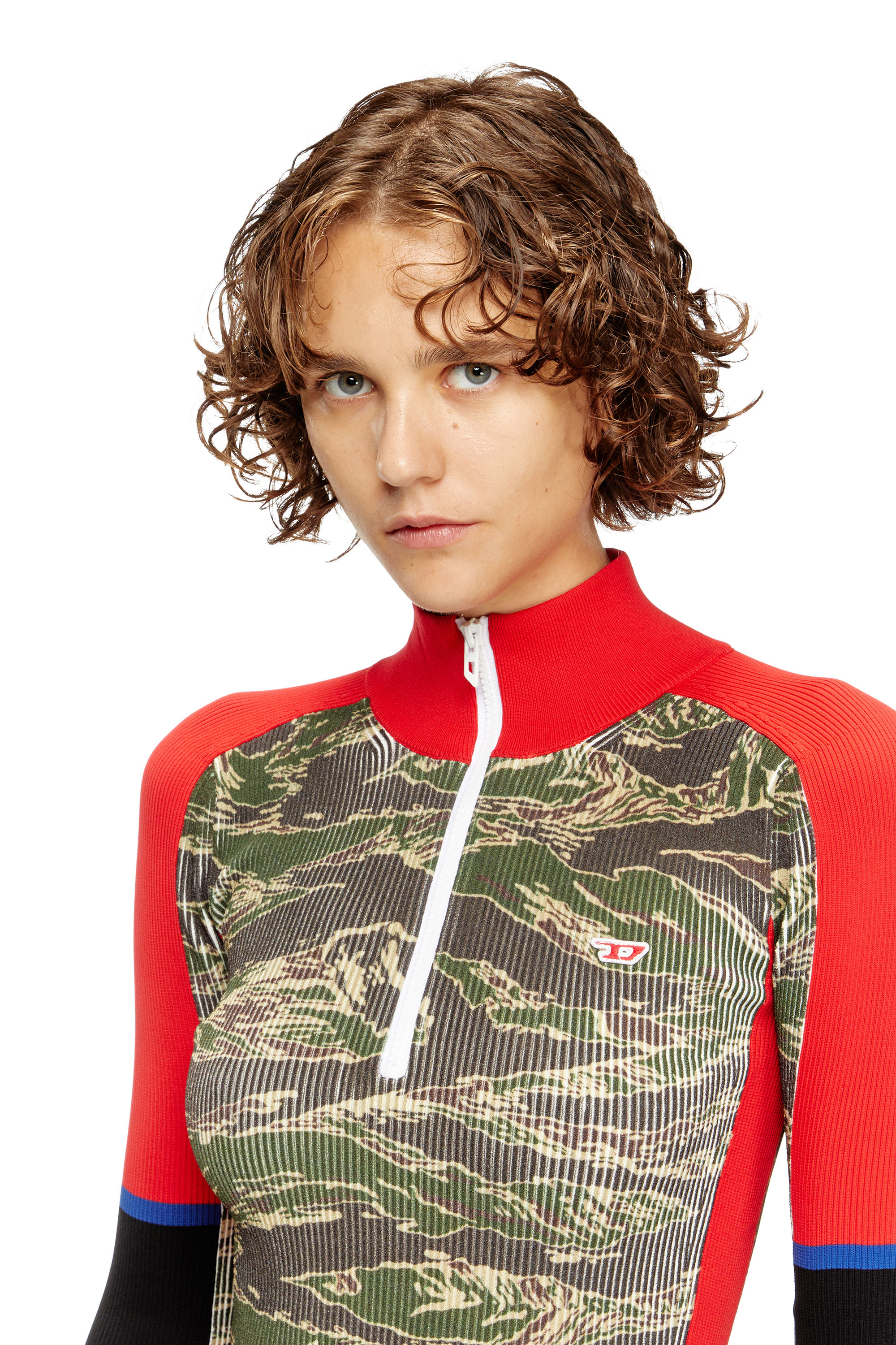 Diesel - M-CAMOK, Woman's Camo mini dress in ribbed viscose in Green/Red - 5