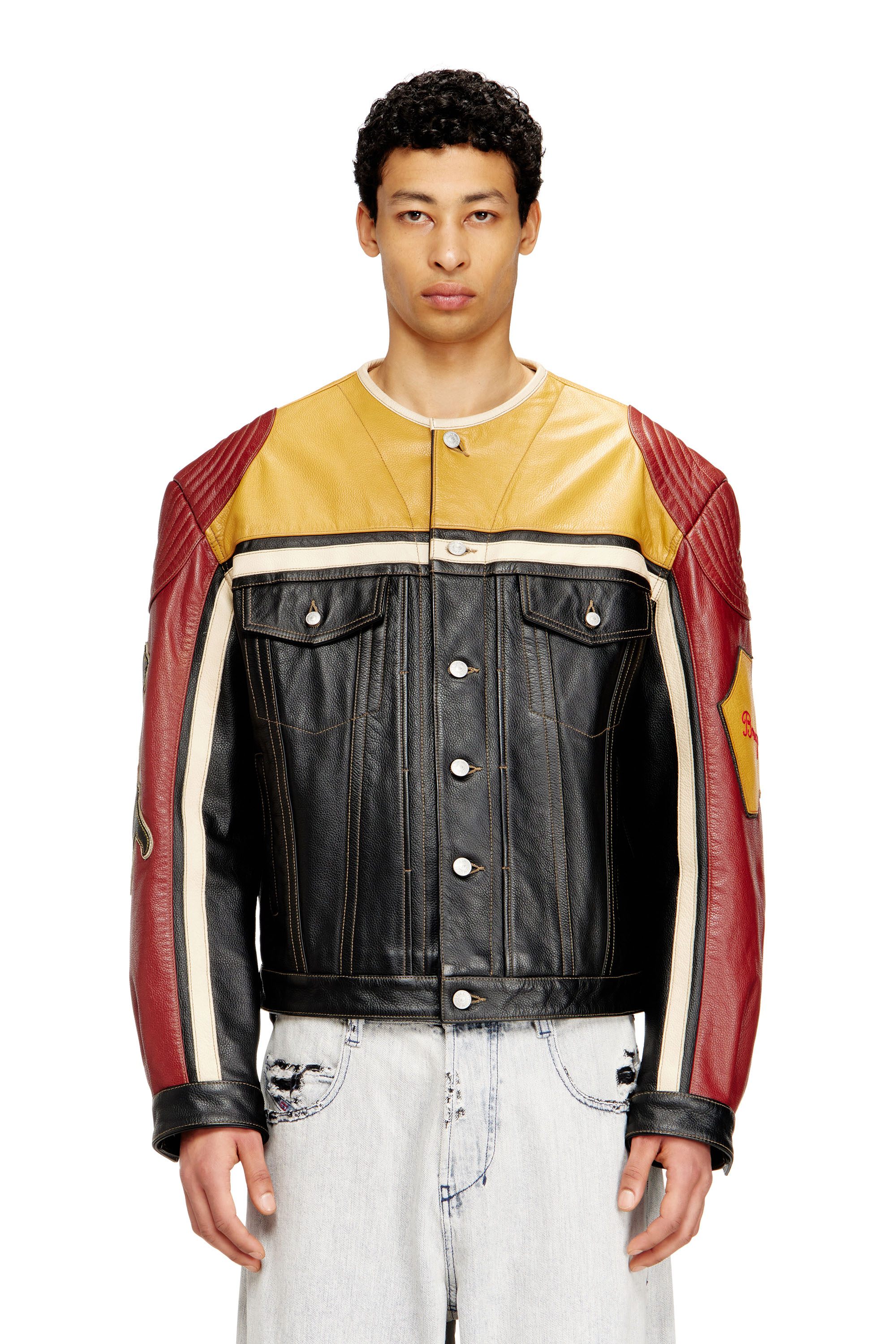 Diesel - L-COUG-20TH, Unisex's Leather jacket with patch details in Black/Red - 3