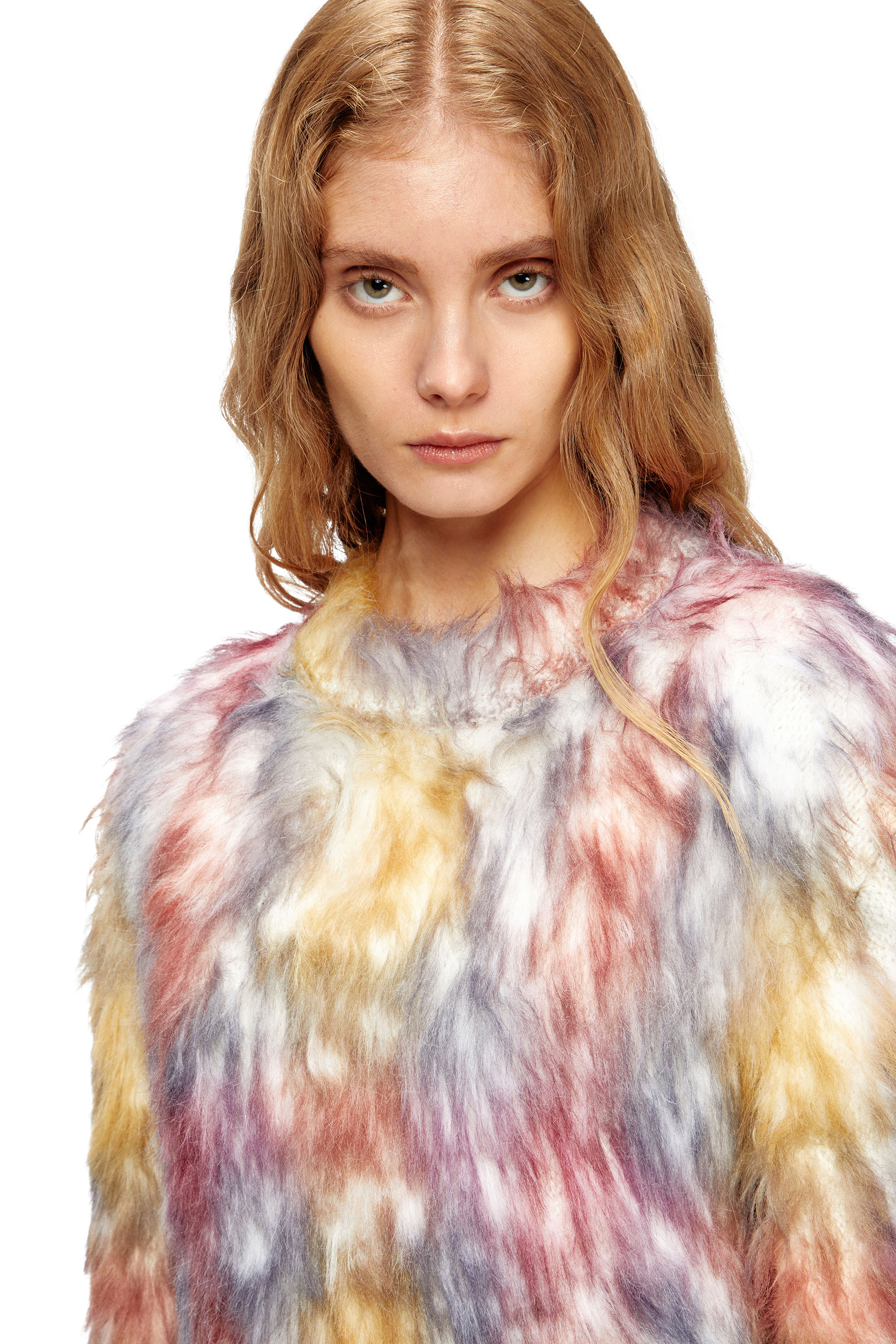 Diesel - M-BERRY, Woman's Fluffy jumper with check print in Grey/Red - 5