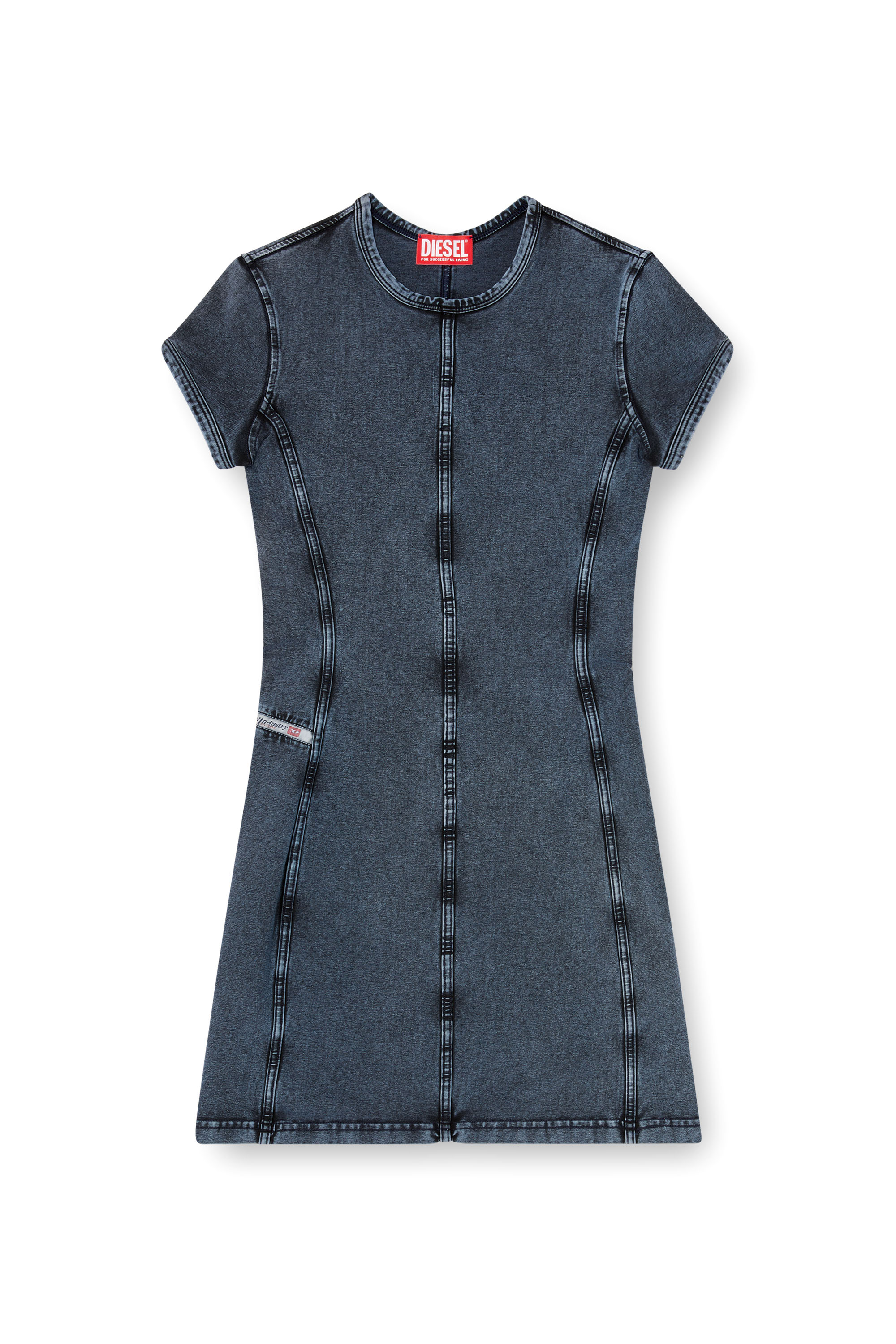 Diesel - D-CUPSLEEVES, Woman's Mini dress in denim-look jersey in Dark Blue - 2