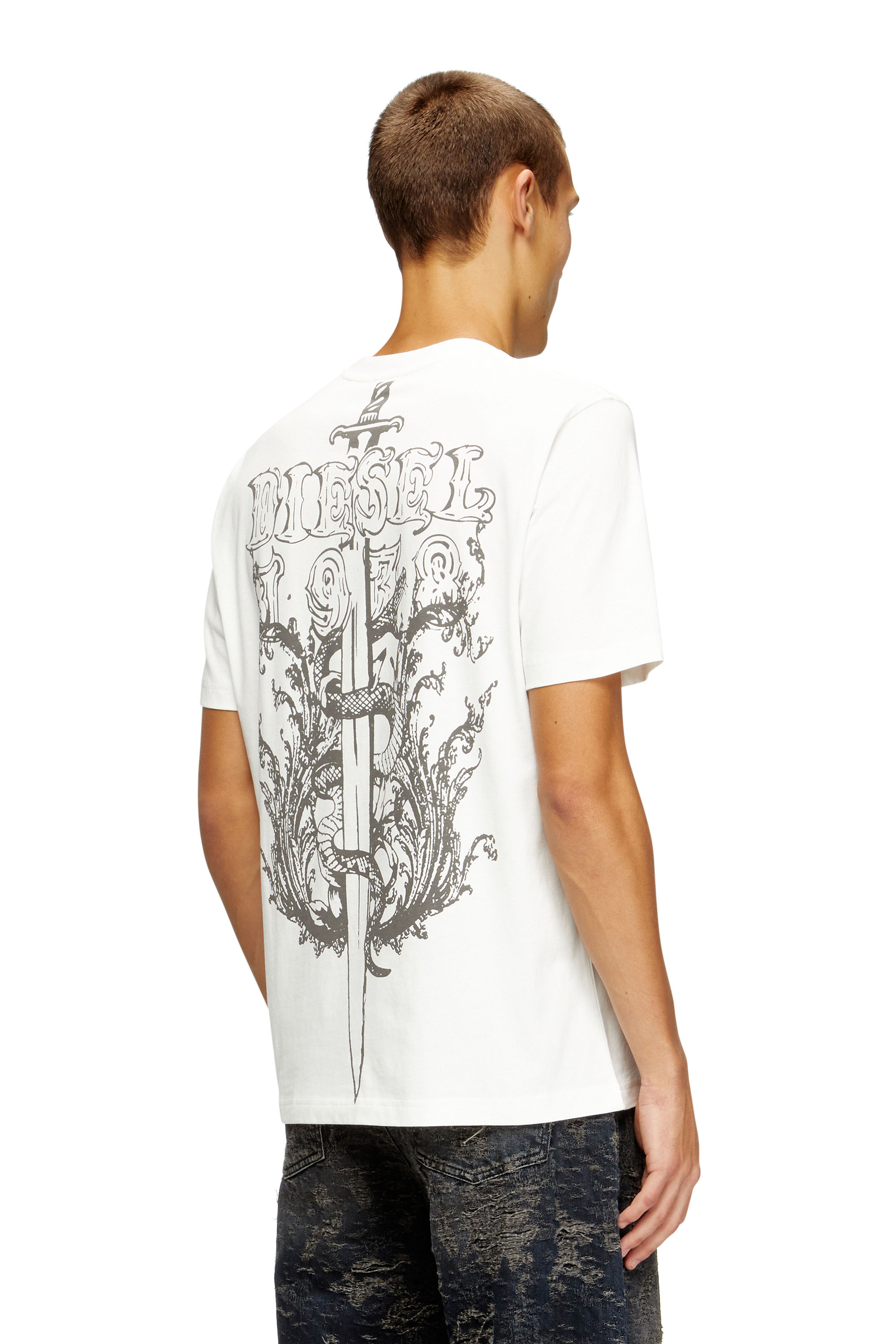 Diesel - T-ADJUST-T10, Man's Cotton t-shirt with graphic print on back in White - 2