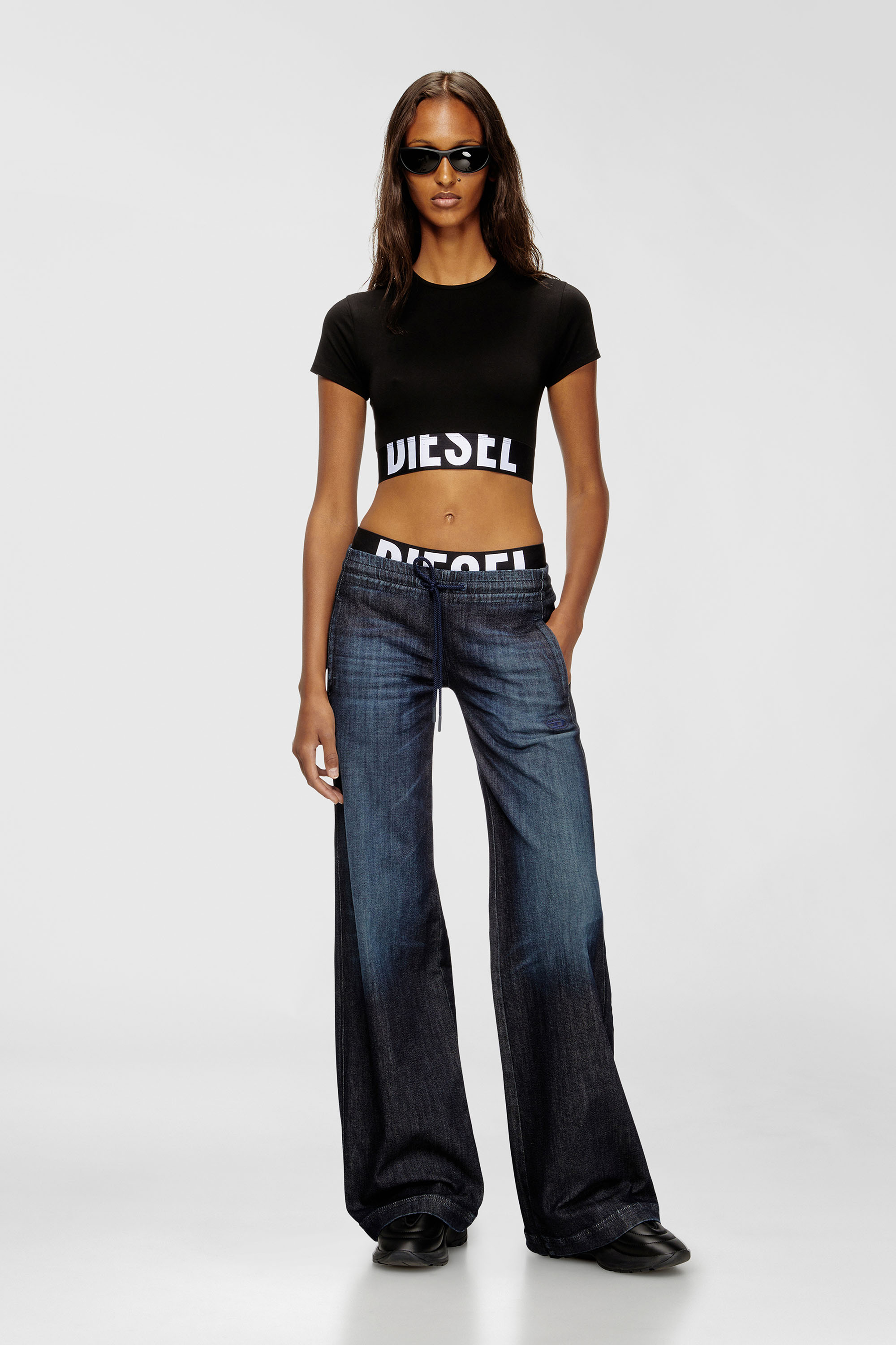 Diesel - UFTEE-SPORT-CROPPED-T-SHIRT, Woman's Sporty cropped top with logo band in Black - 6
