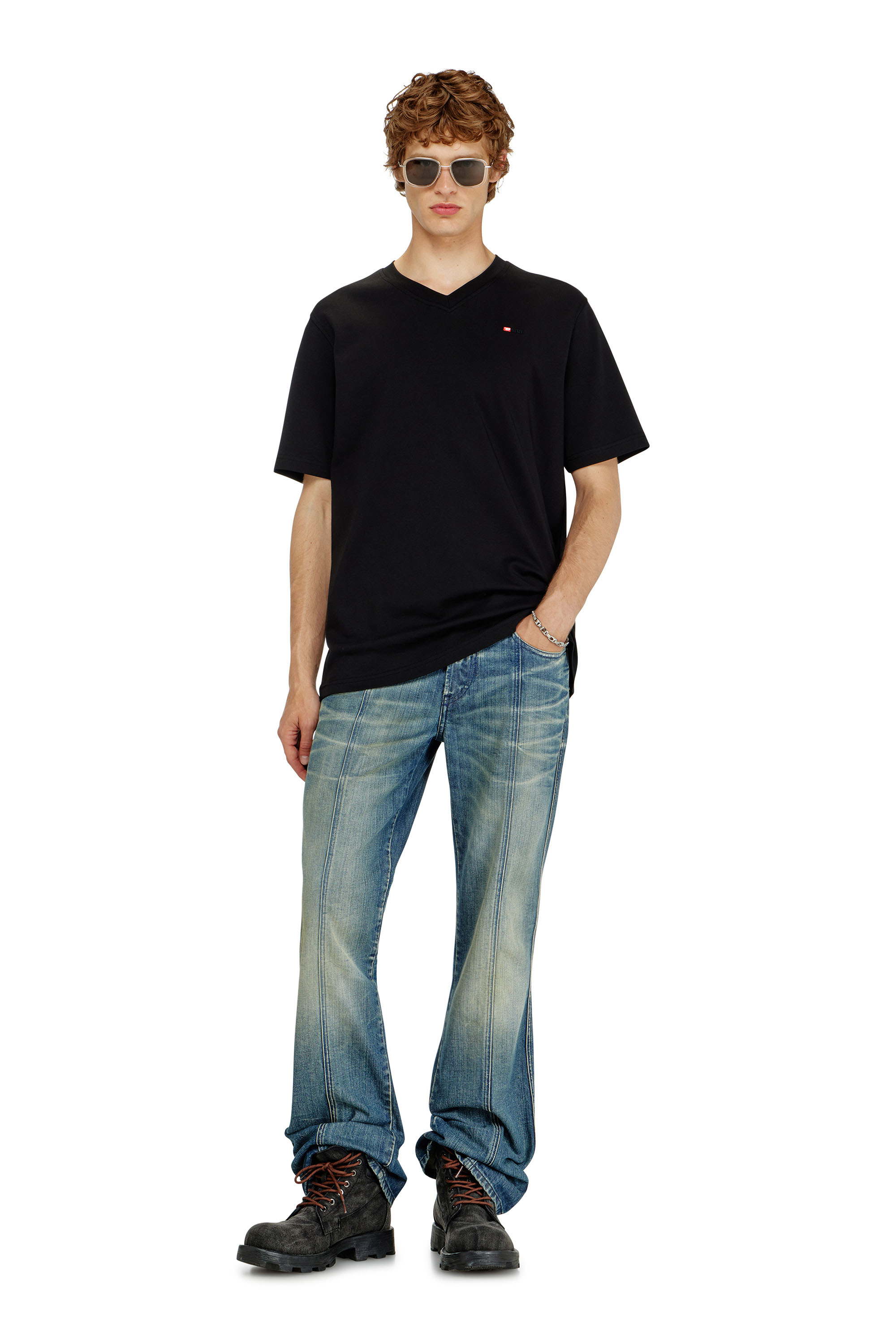 Diesel - T-ADJUST-V-MICRODIV, Man's V-neck T-shirt with micro logo embroidery in Black - 2