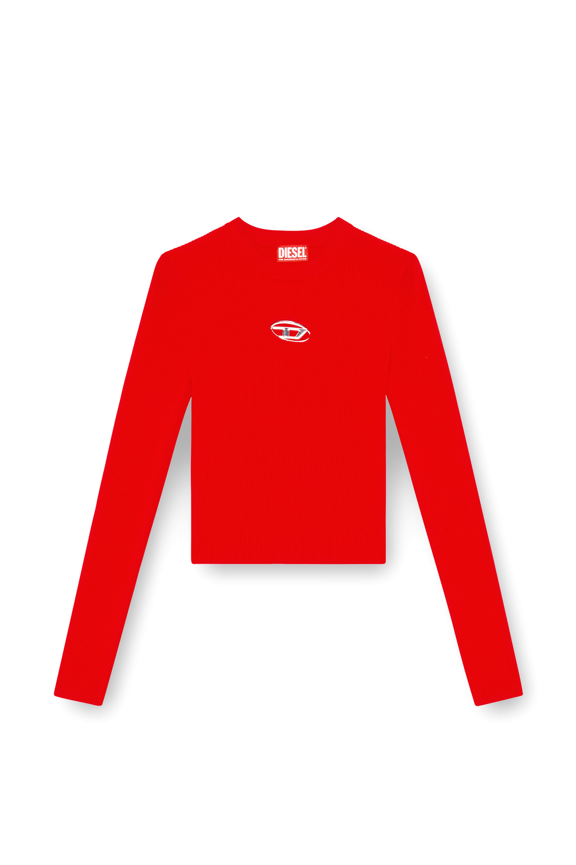 Diesel - M-VALARI, Woman's Rib-knit viscose-blend top with Oval D in Red - 2