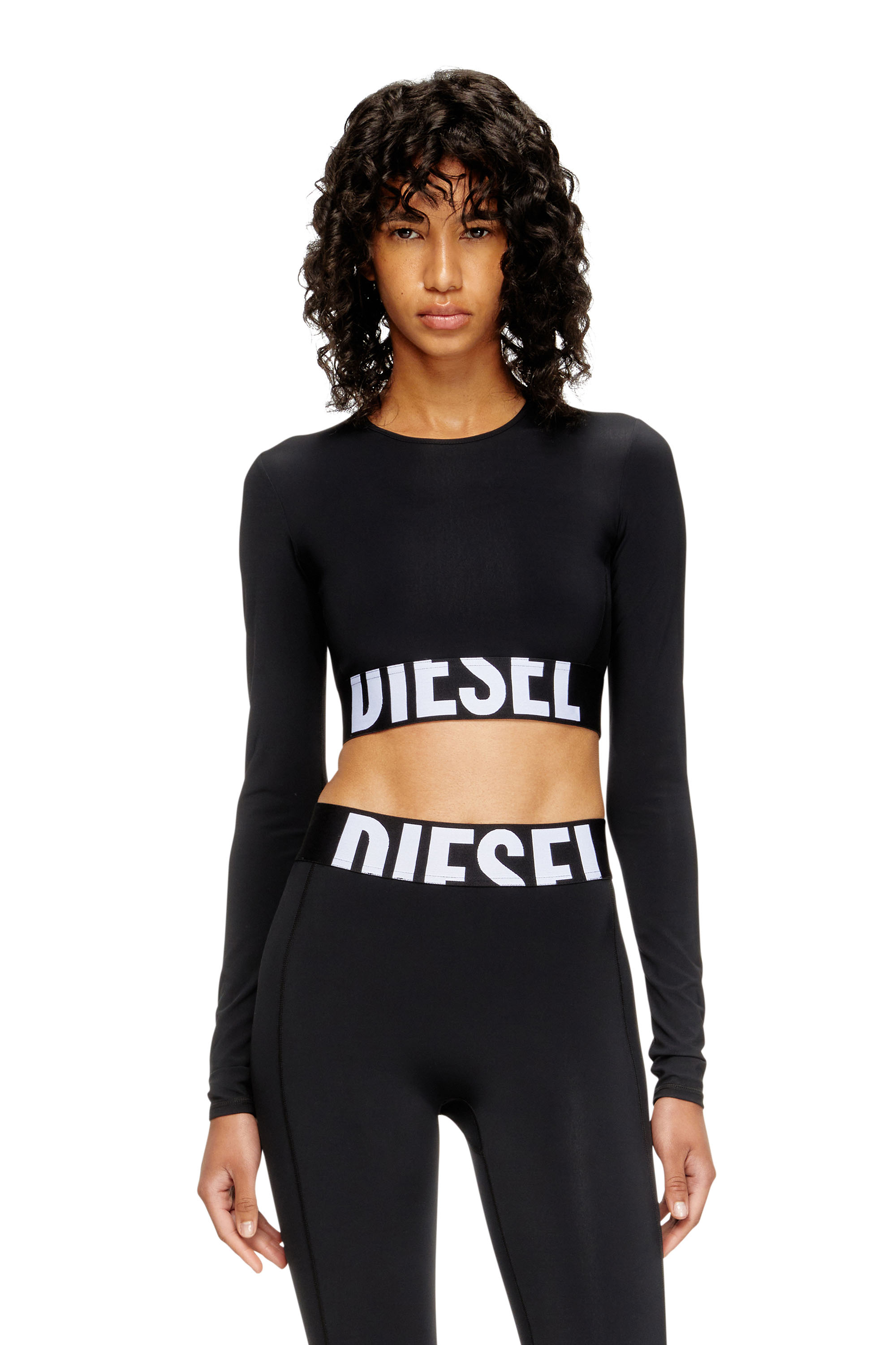 Diesel - MELISSA-D-POP, Woman's Microfibre crop top with cut-off logo in Black - 3