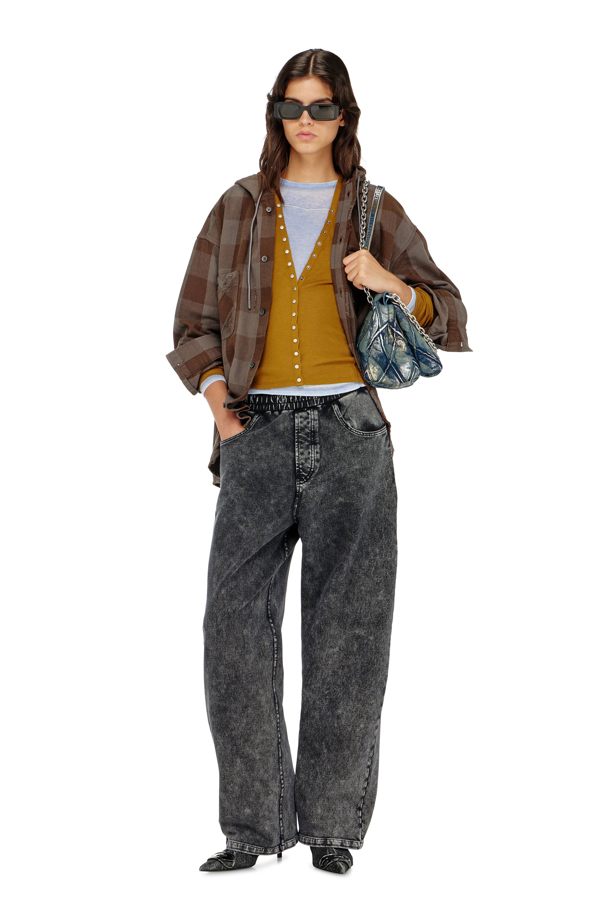 Diesel - P-STUKY, Woman's Sweatpants with denim effect in Dark grey - 1