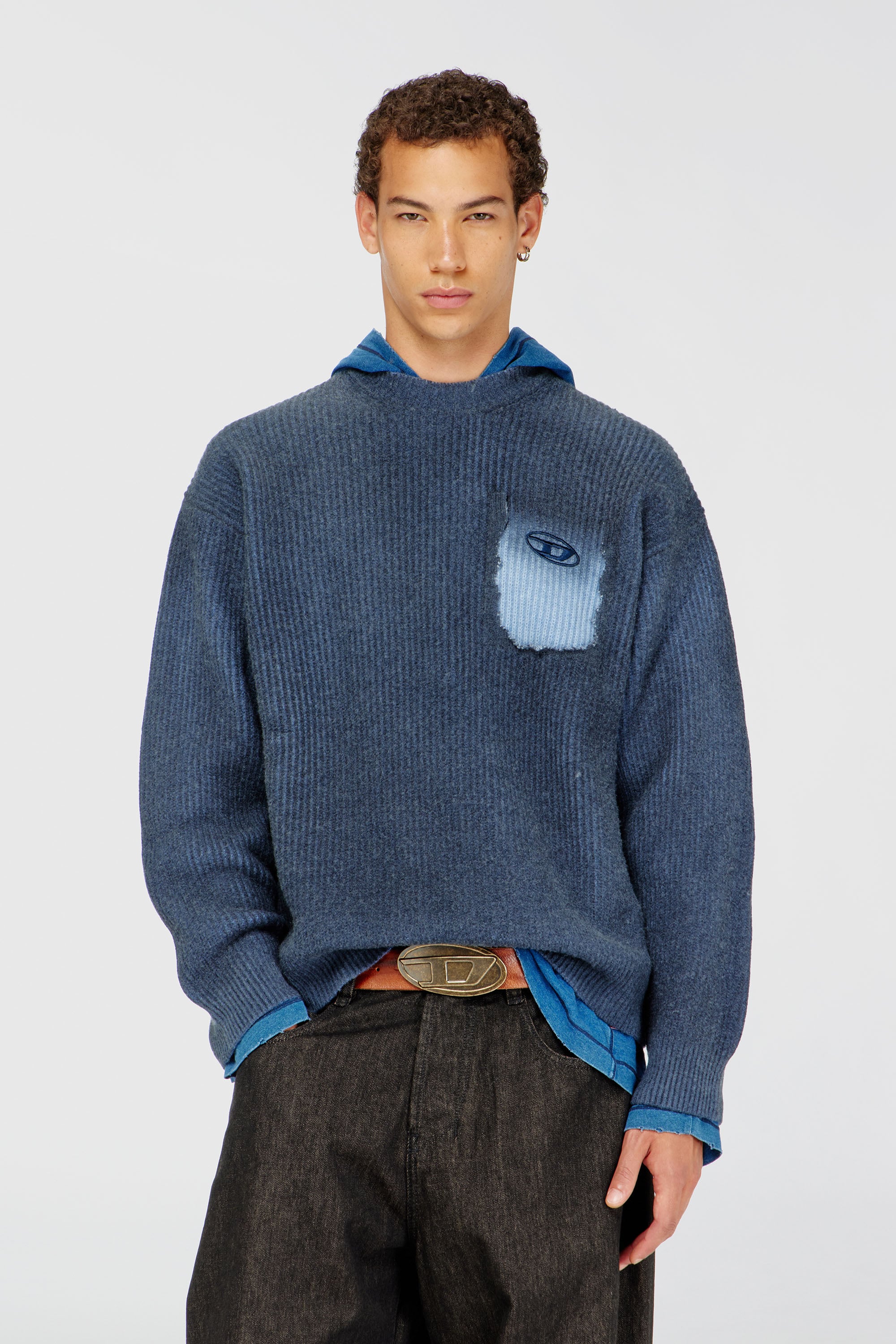 Diesel - K-PICKLER, Man's Wool-blend jumper with mock pocket in Dark Blue - 2