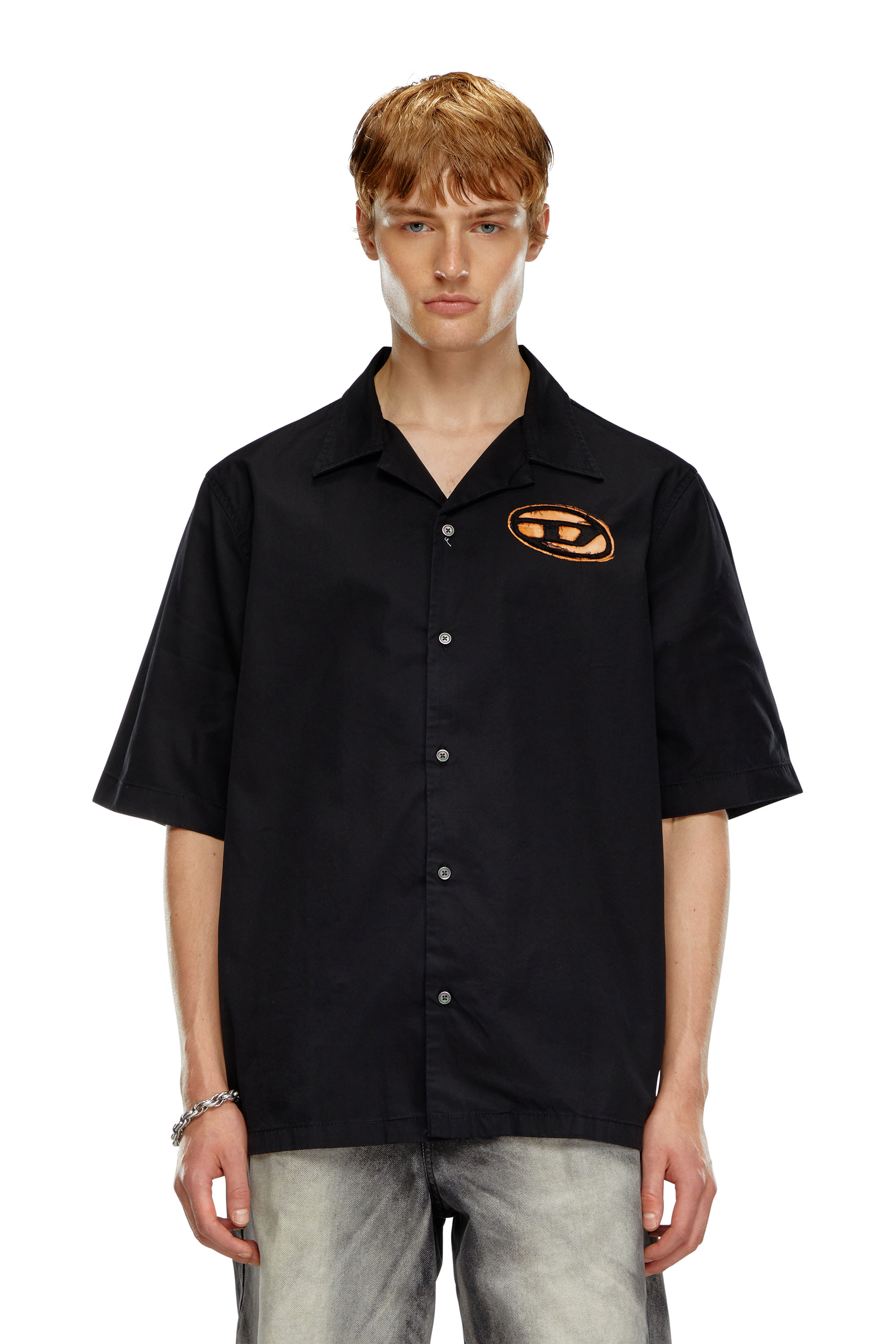 Diesel - S-STAN-BLEACH, Man's Bowling shirt with bleached effect in Black - 1