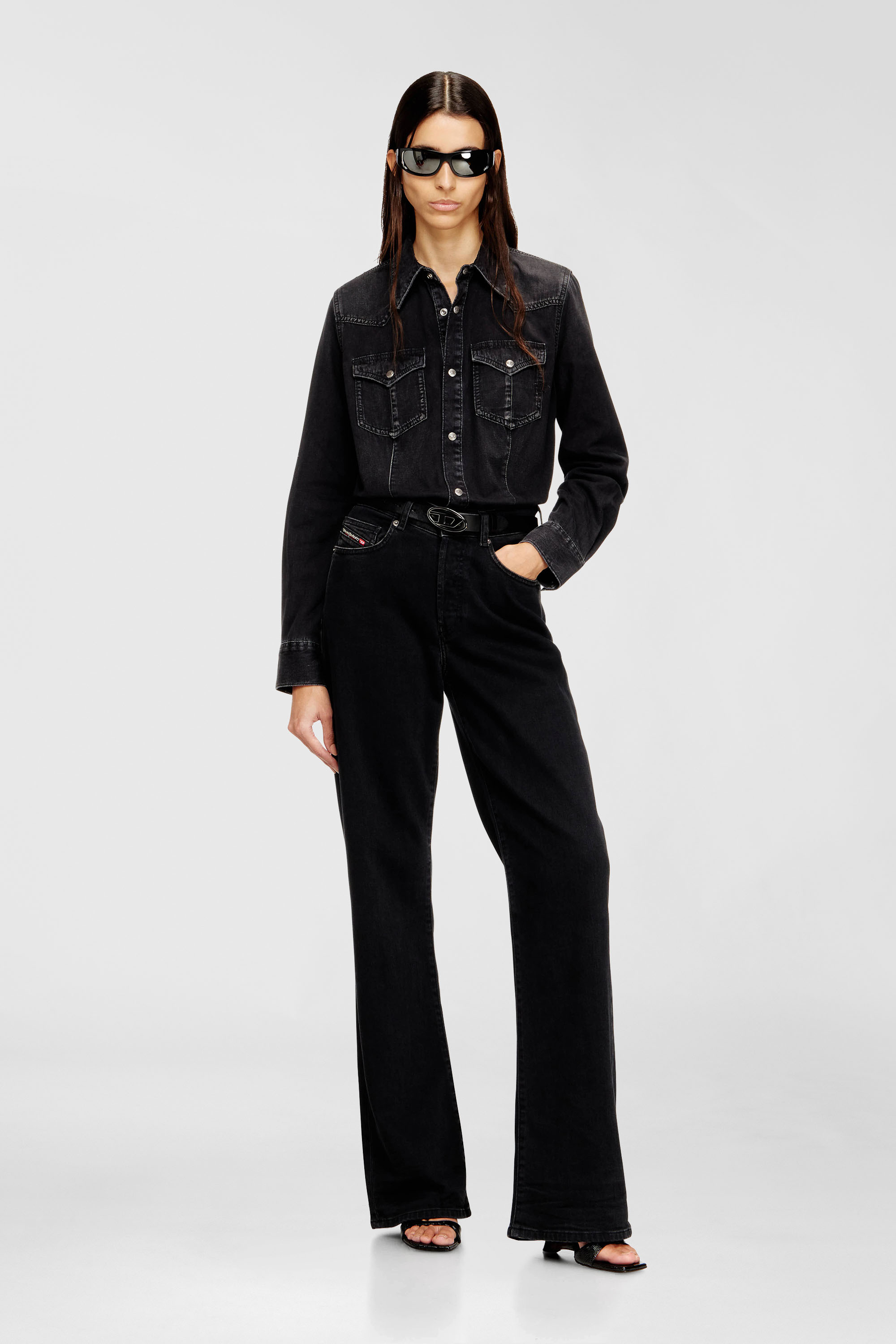 Diesel - DE-WAVES, Woman's Western shirt in treated denim in Black - 2