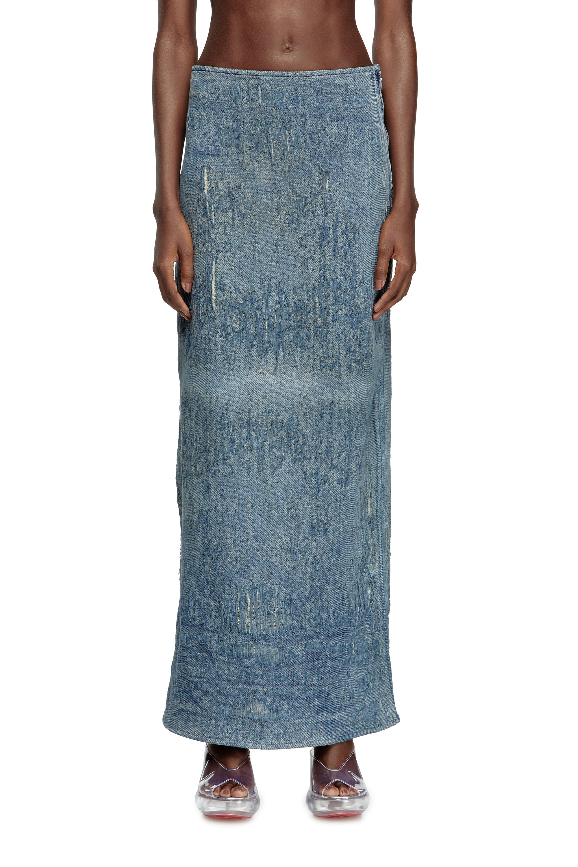 Diesel - DE-MEGAN-FSG, Woman's Skirt in ultra-destroyed jacquard denim in Medium blue - 2